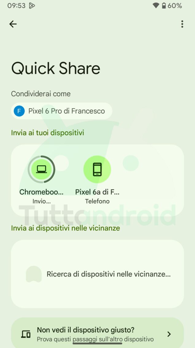 Quick Share no percentuale invio