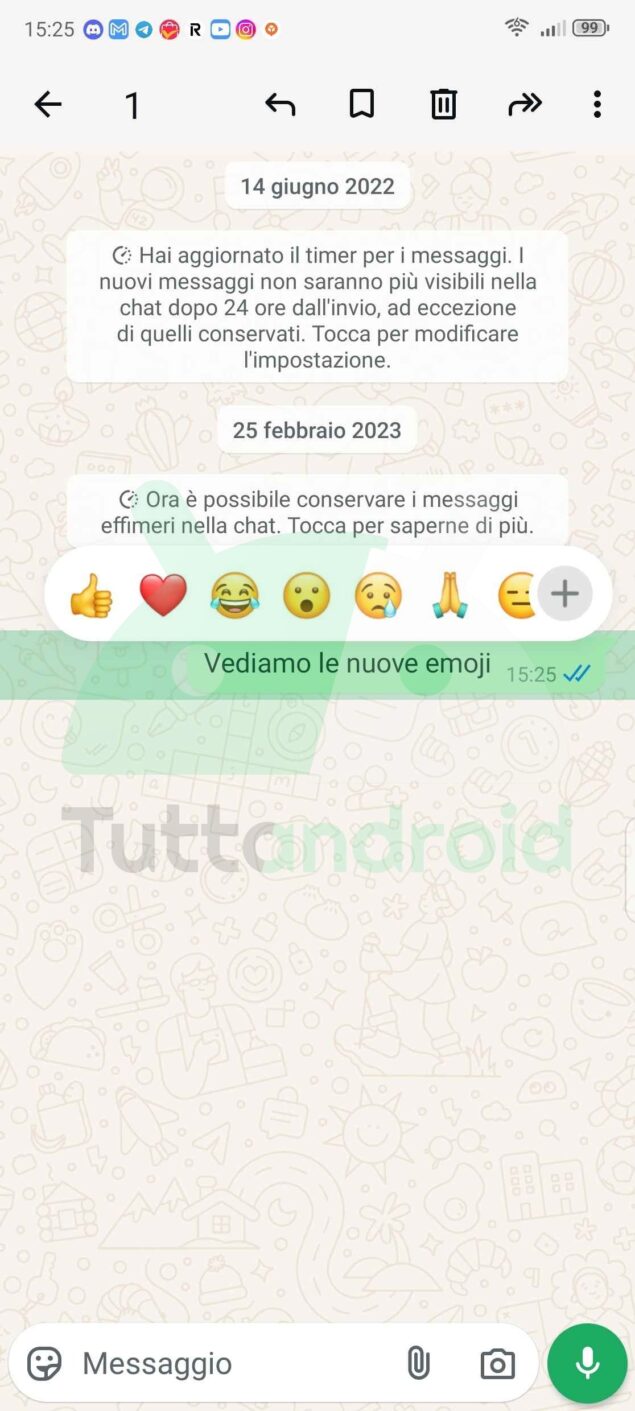 WhatsApp Beta carosello emoji reazioni