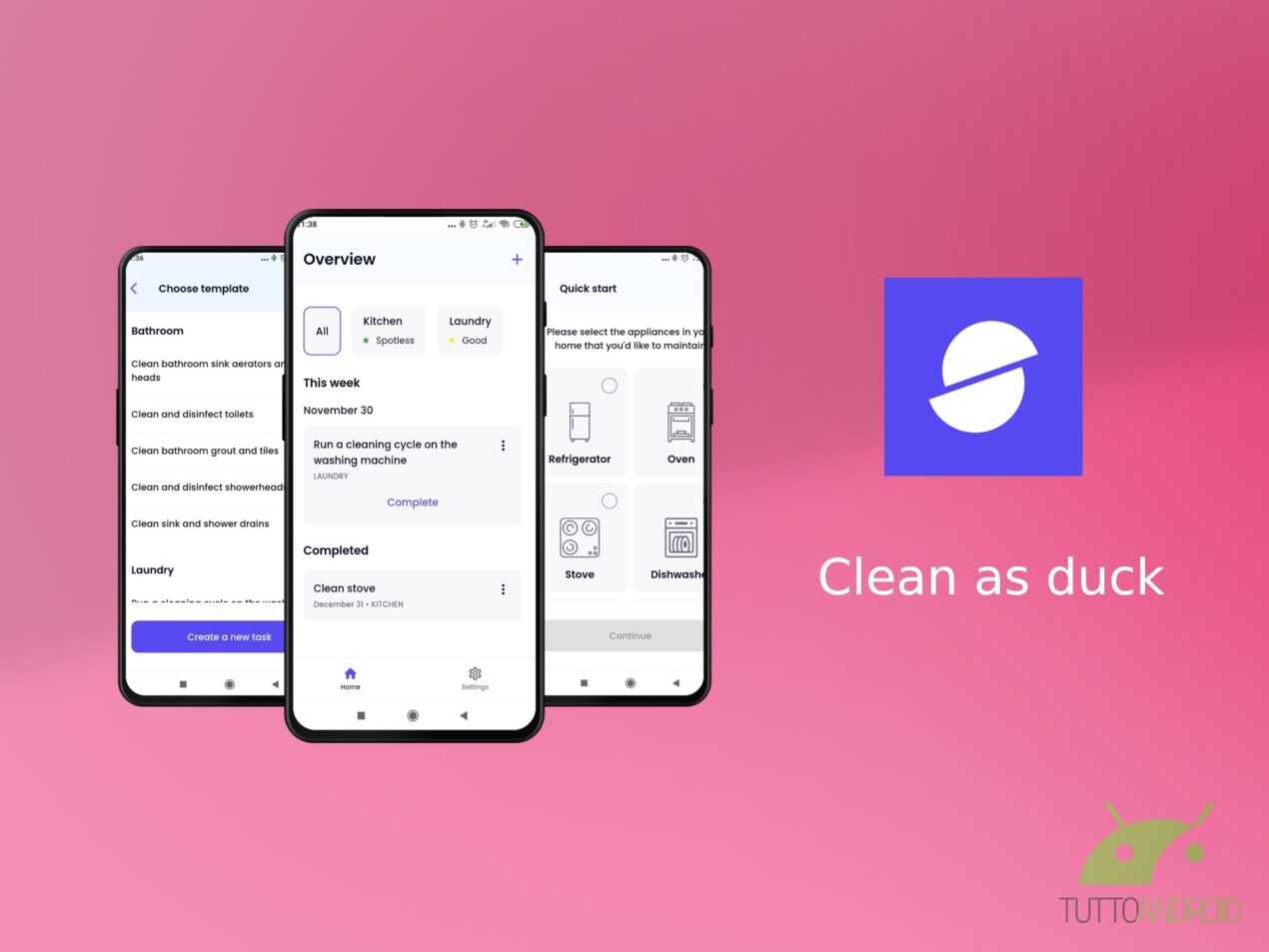 L'app Clean as duck vi permette di organizzare le pulizie di casa a dovere