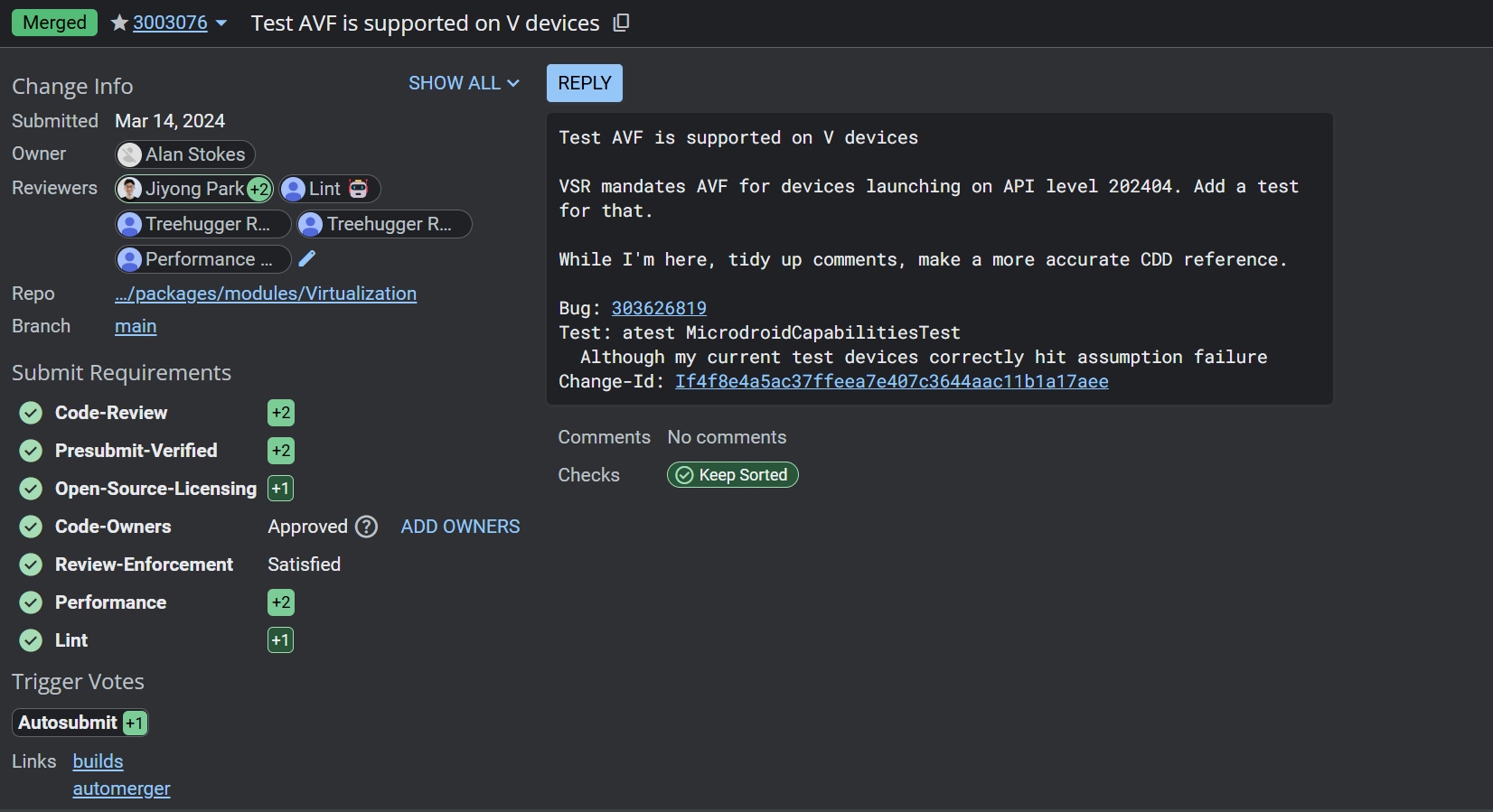 Android 15 - Requisito supporto AVF