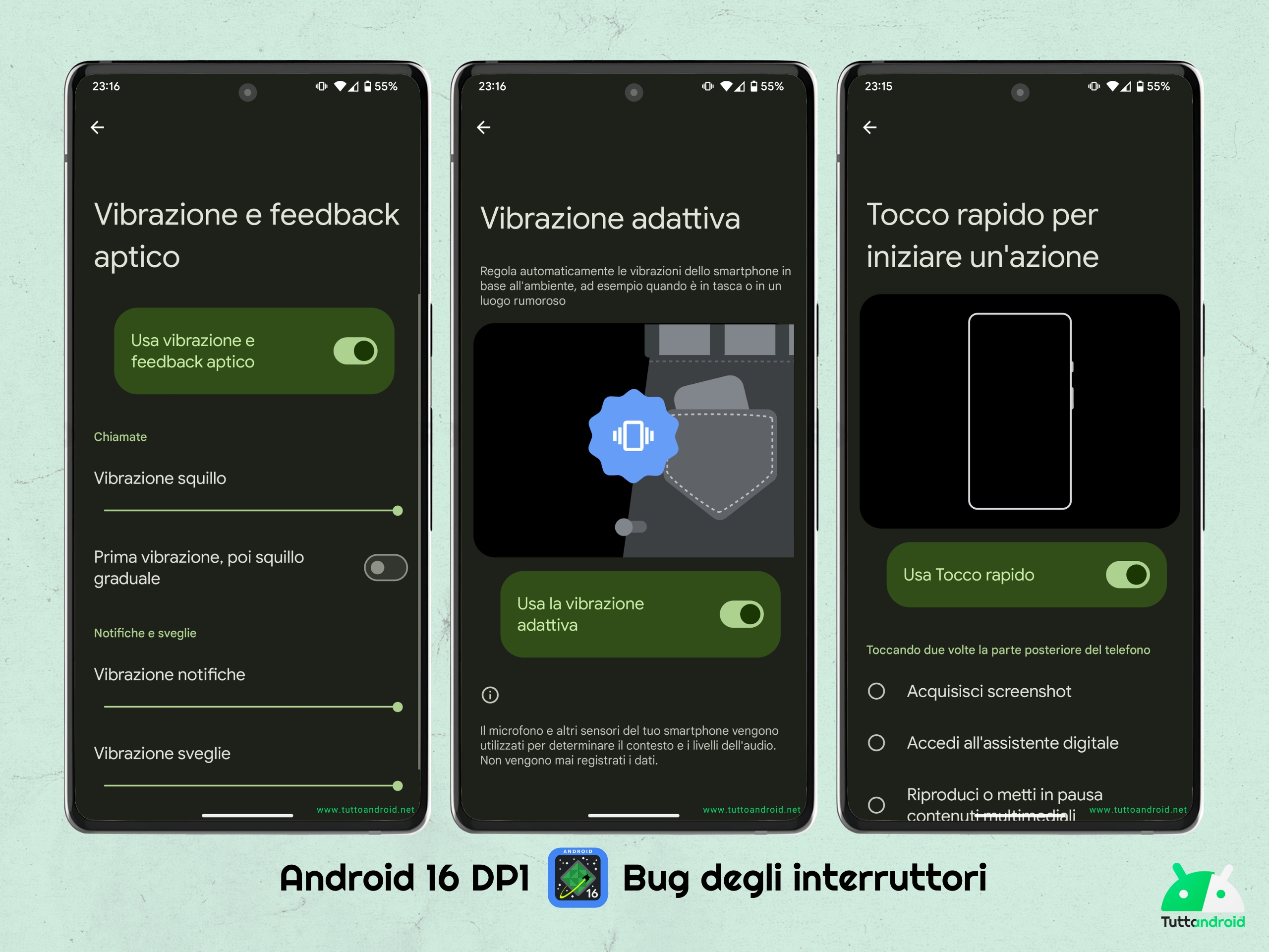 Android 16 DP1 - Bug interruttori