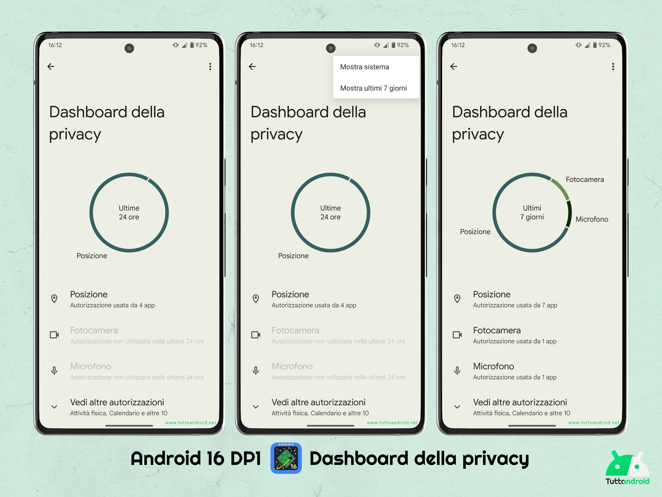 Android 16 DP1 - Dashboard della privacy