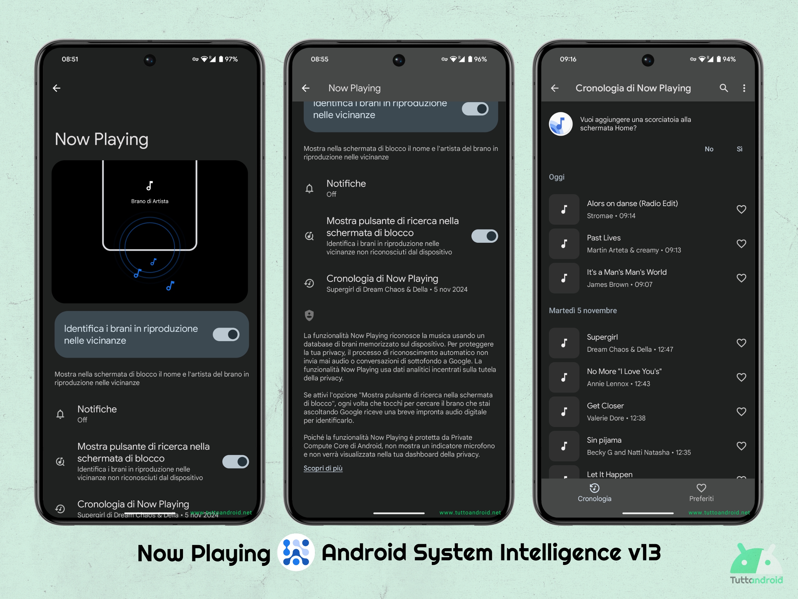 Android System Intelligence V13 - Funzionalità Now Playing