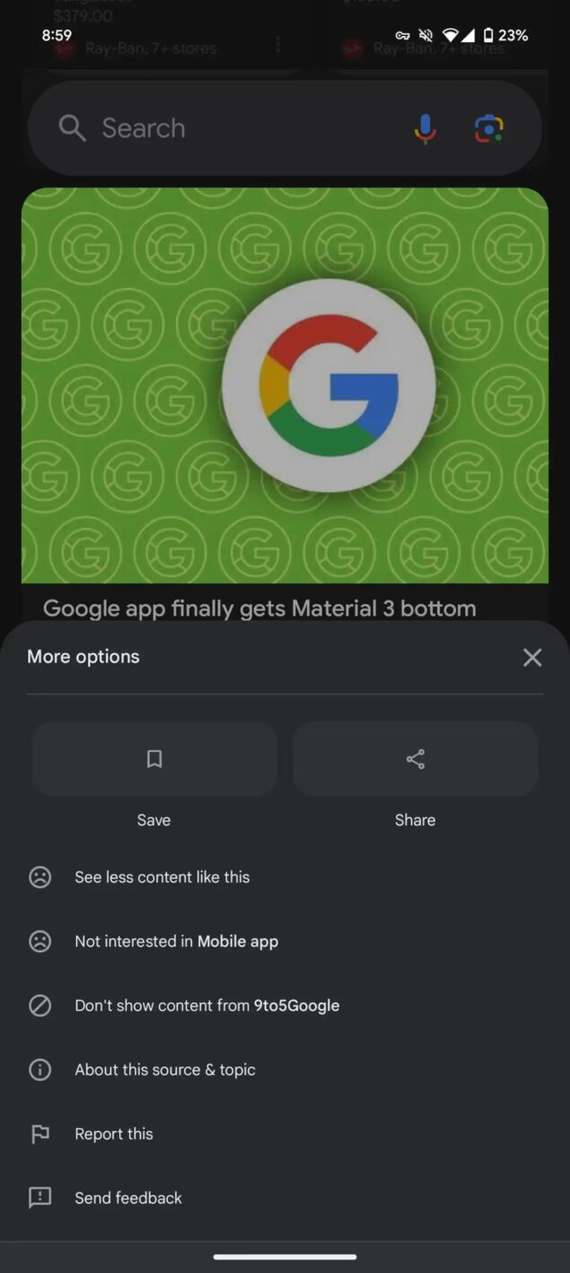 Feed Google Discover test redesign 2