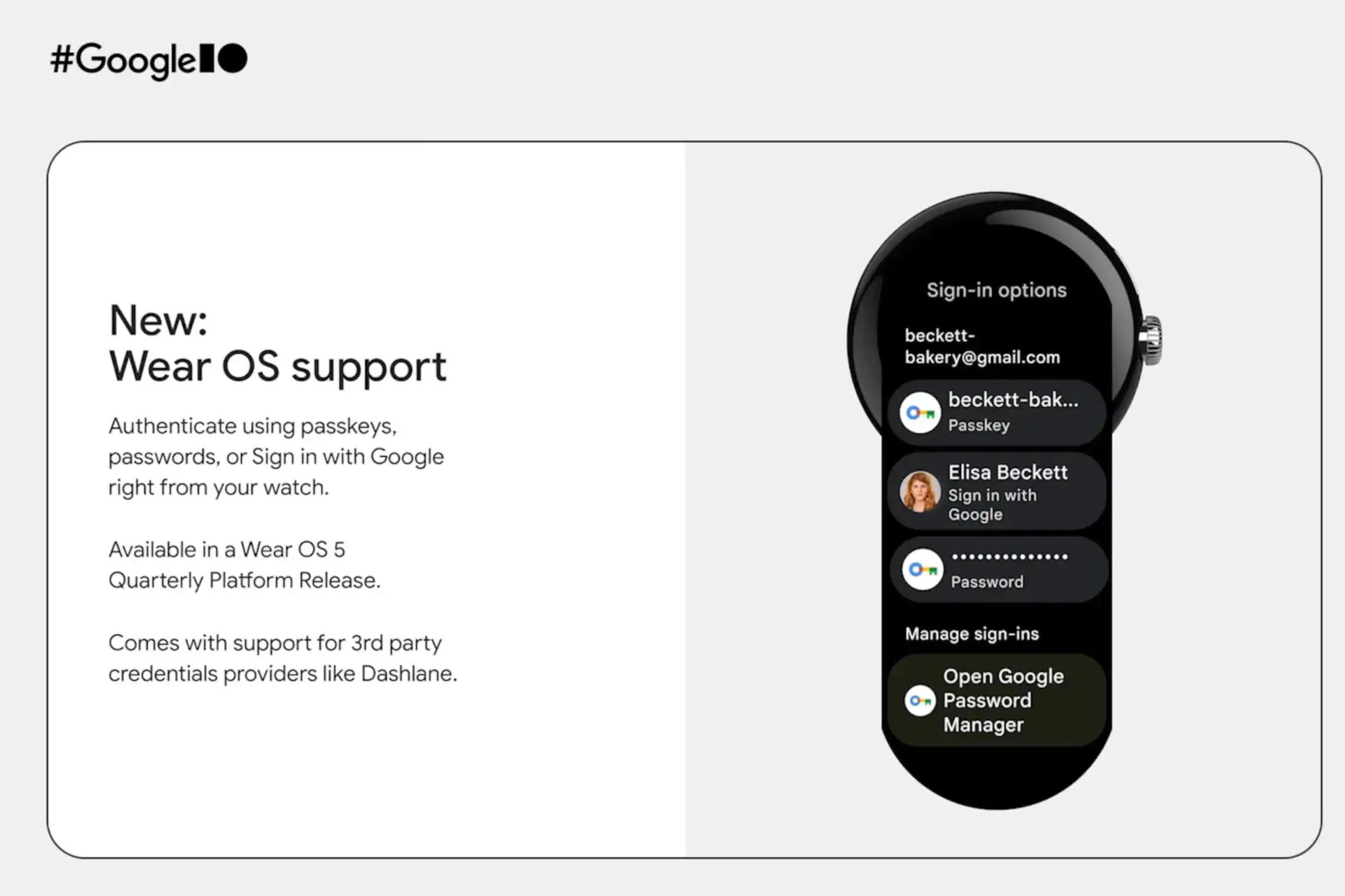 Google I/O 2024 - Supporto Passkey Wear OS 5