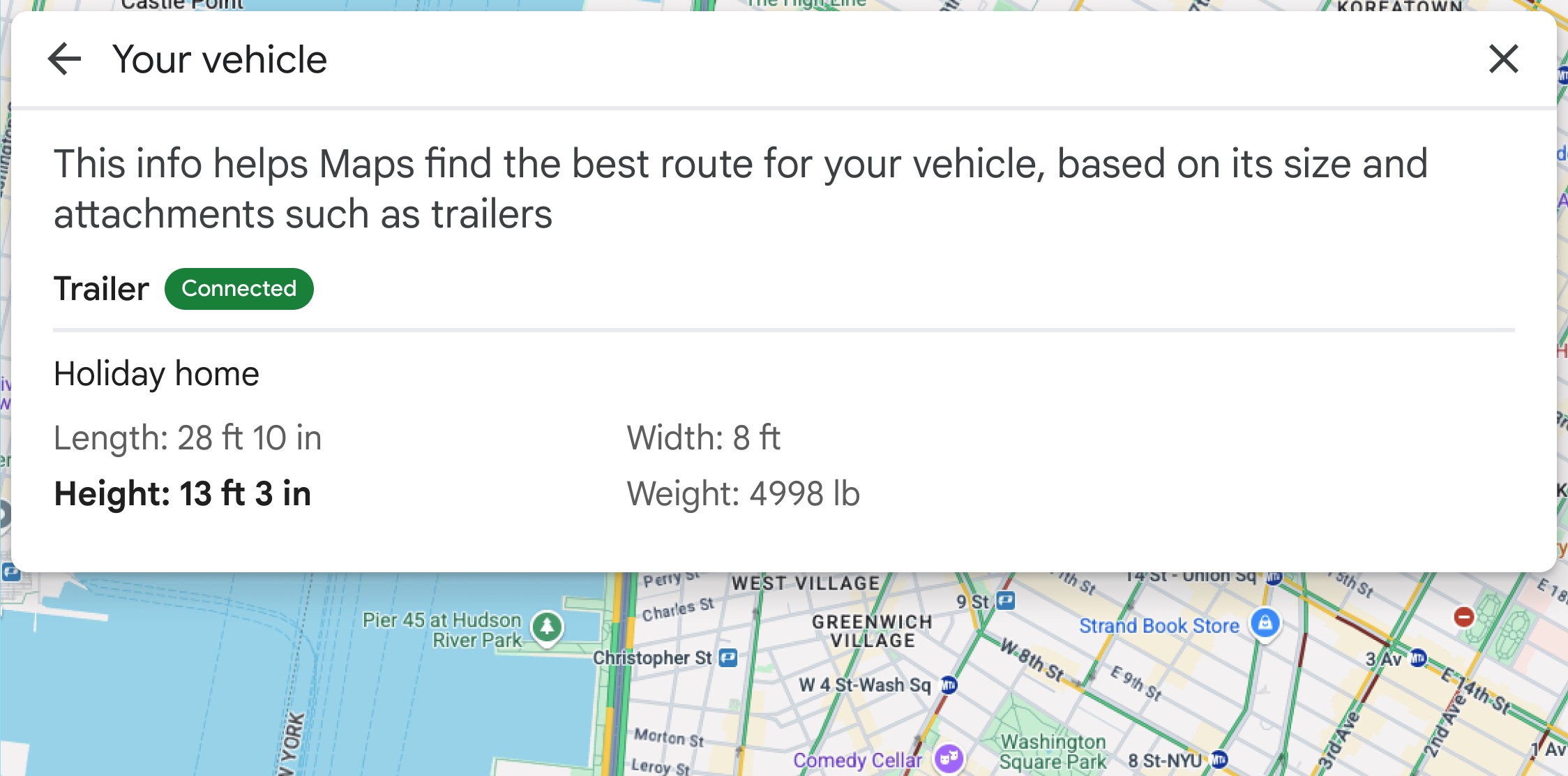 Google Maps - Dettagli rimorchio