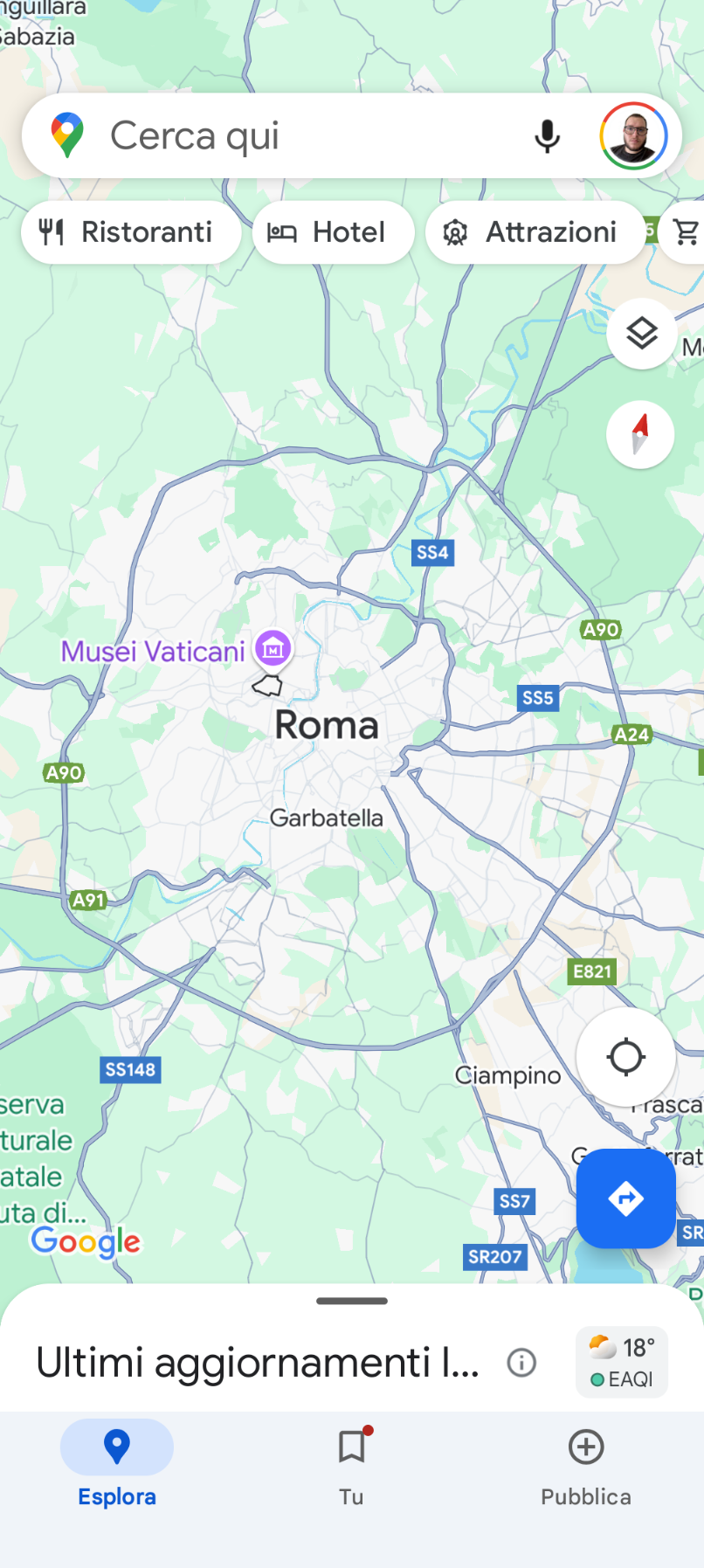 Google Maps indicazione meteo spostata in basso