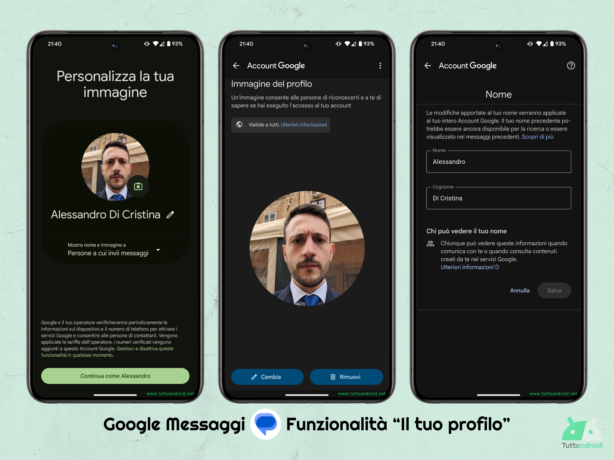 Google Messaggi - Funzionalità il tuo profilo TTA