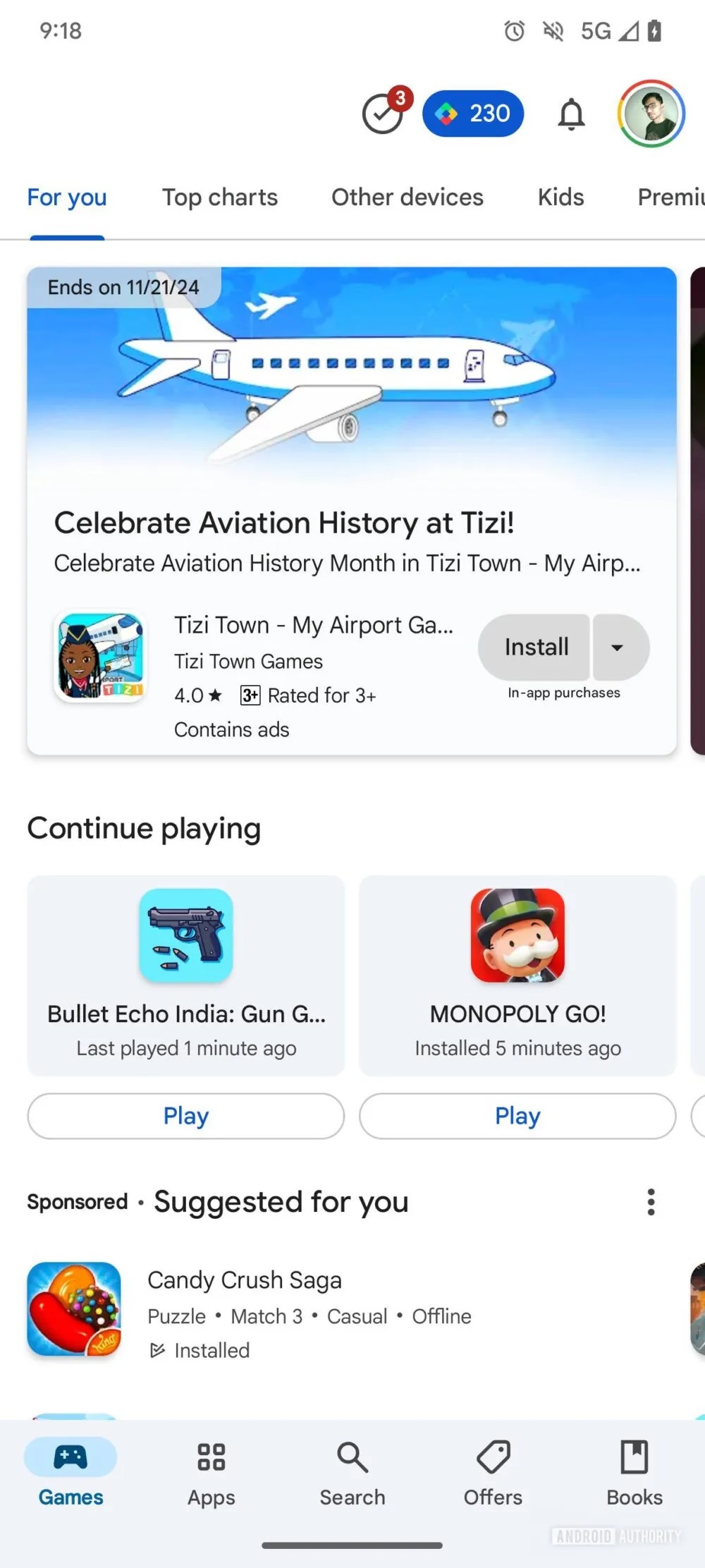 Google Play Store test continua a giocare