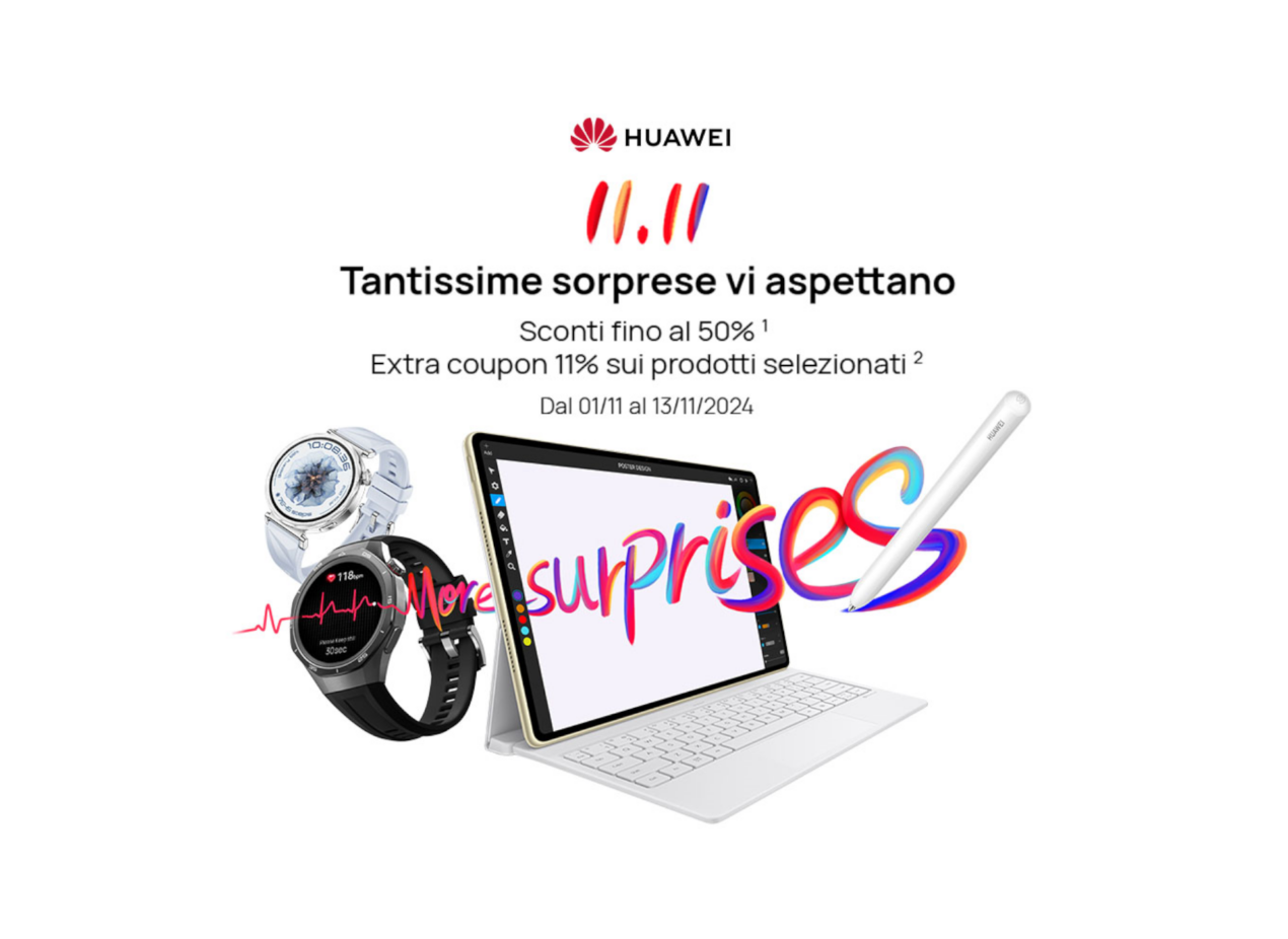 Il Singles' Day porta sul Huawei Store sconti fino al 50%, extra sconti con coupon e regali