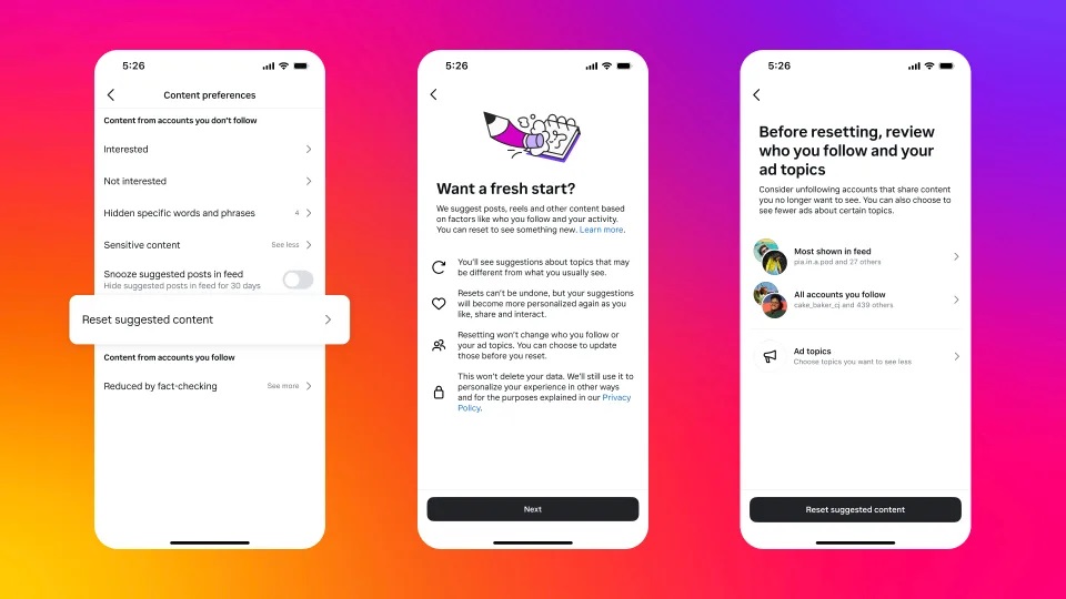 Instagram reset contenuti suggeriti