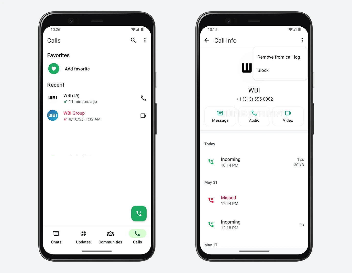 WhatsApp nuova schermata cronologia chiamate
