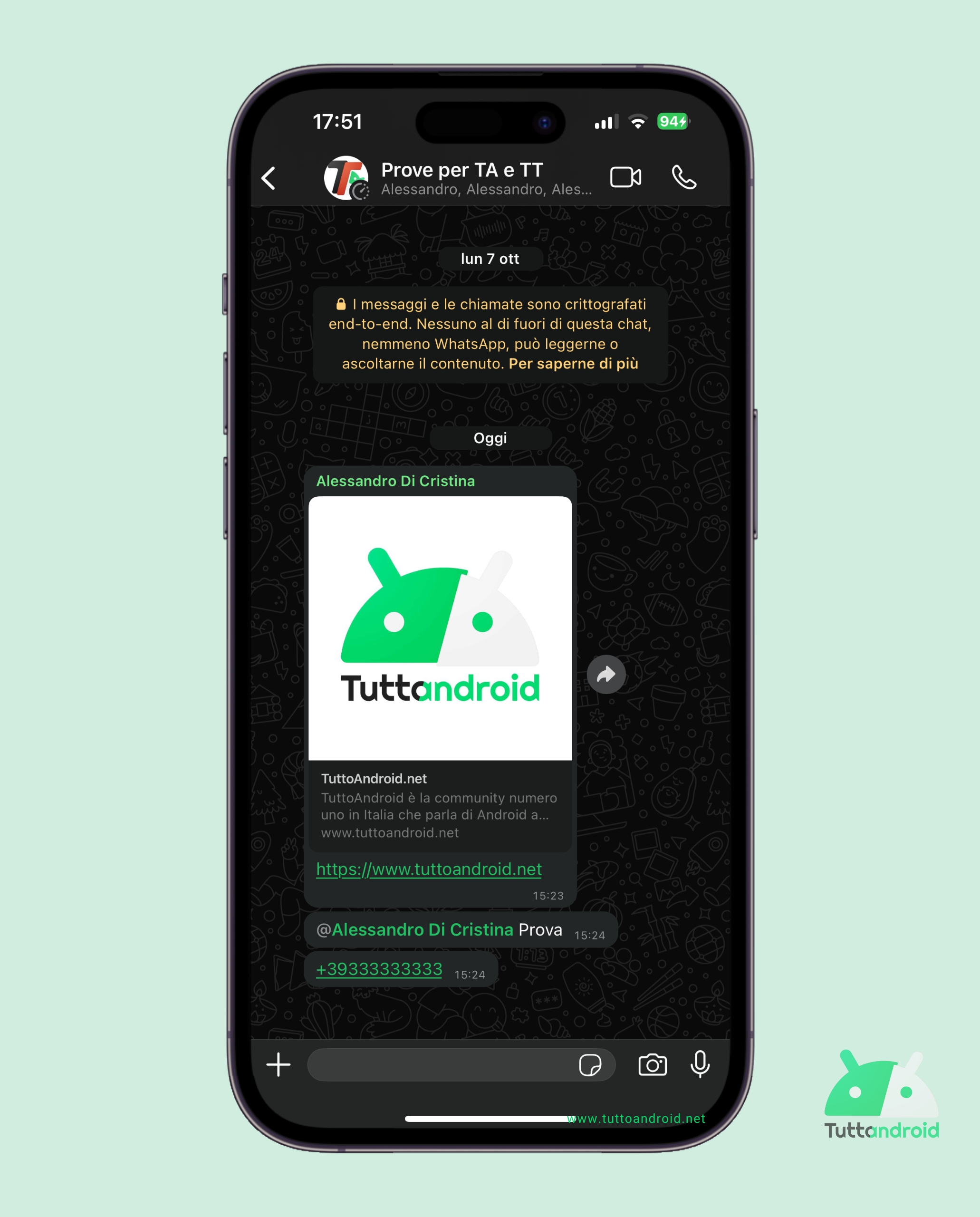 WhatsApp per iOS - Formattazione automatica link numeri di telefono