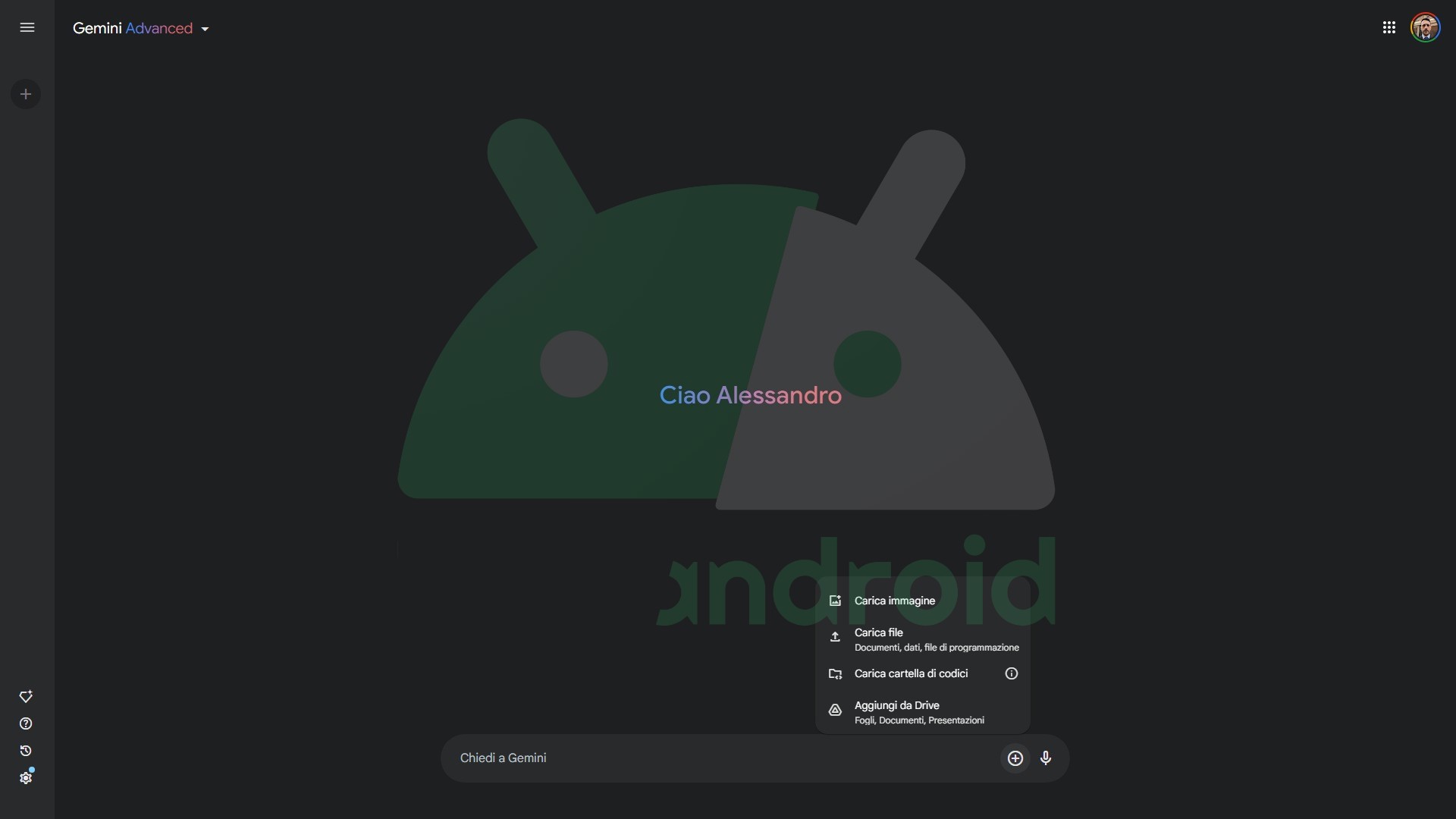 Google Gemini caricamento cartelle codice