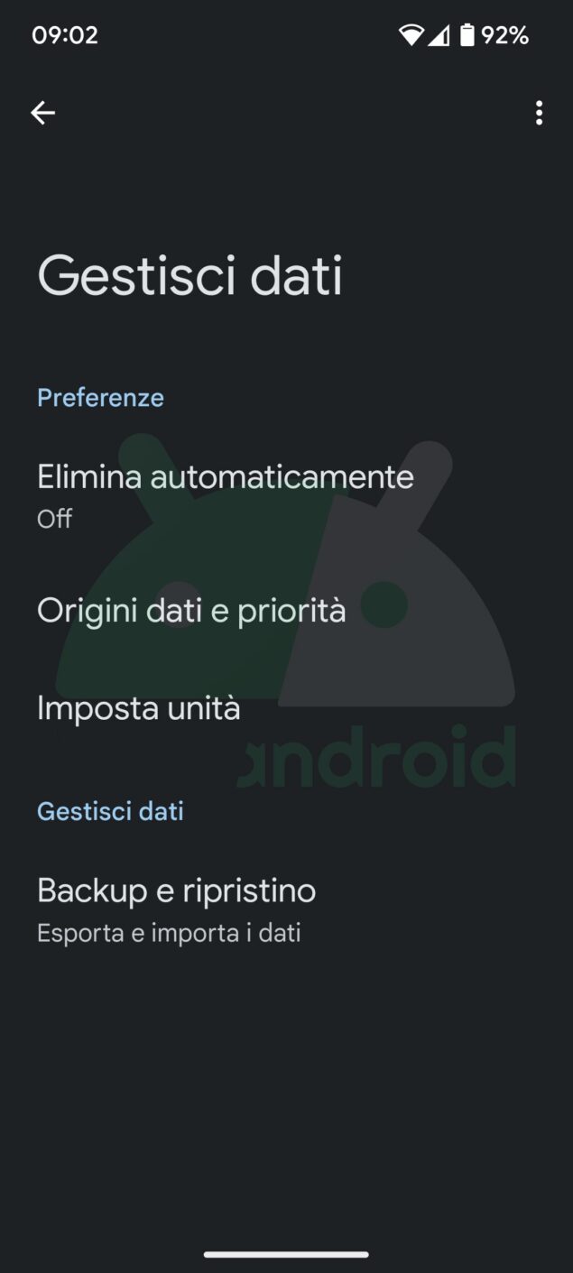 Health Connect Backup e ripristino