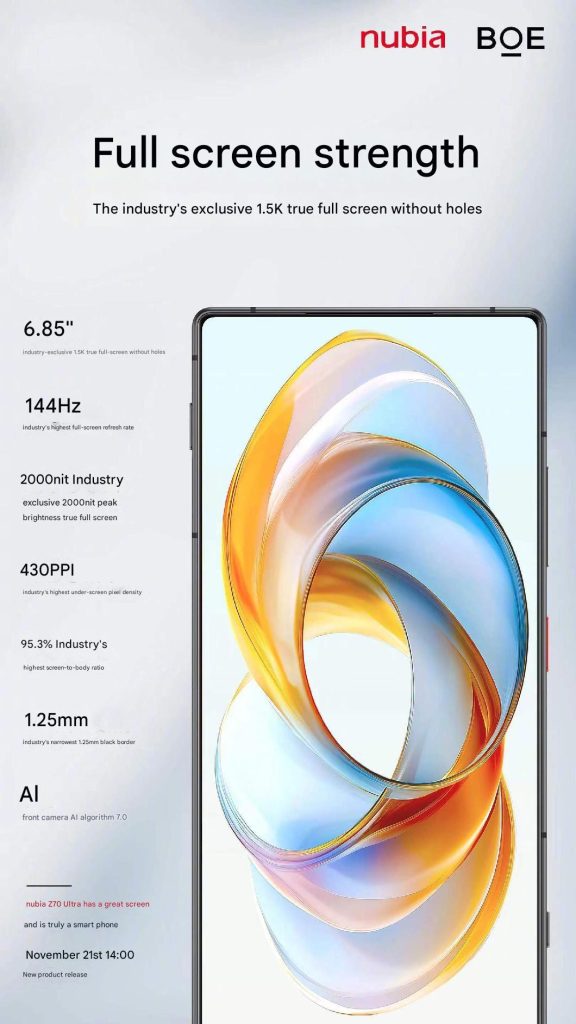 nubia Z70 Ultra display