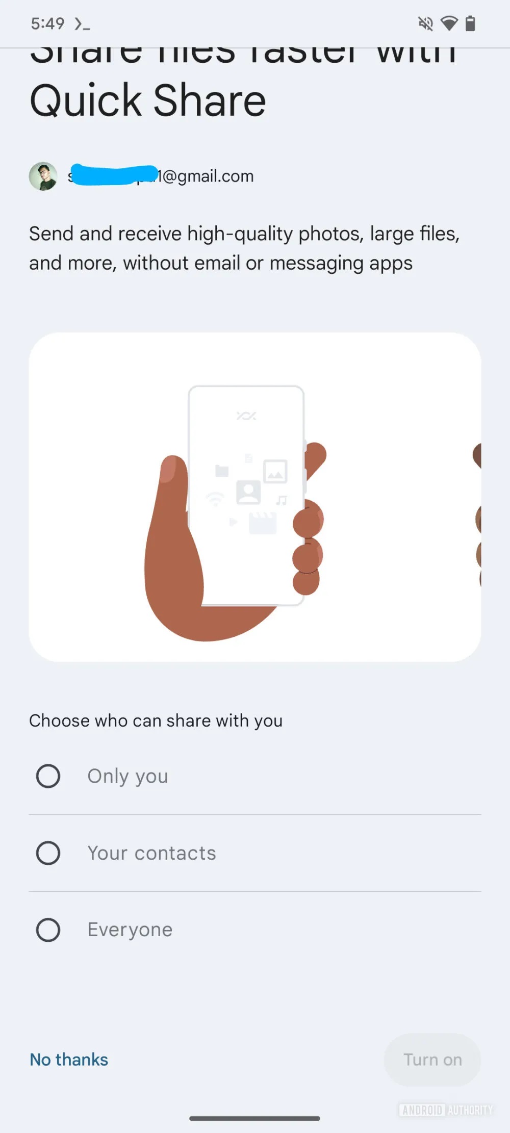 pagina Quick Share primo avvio Android 15