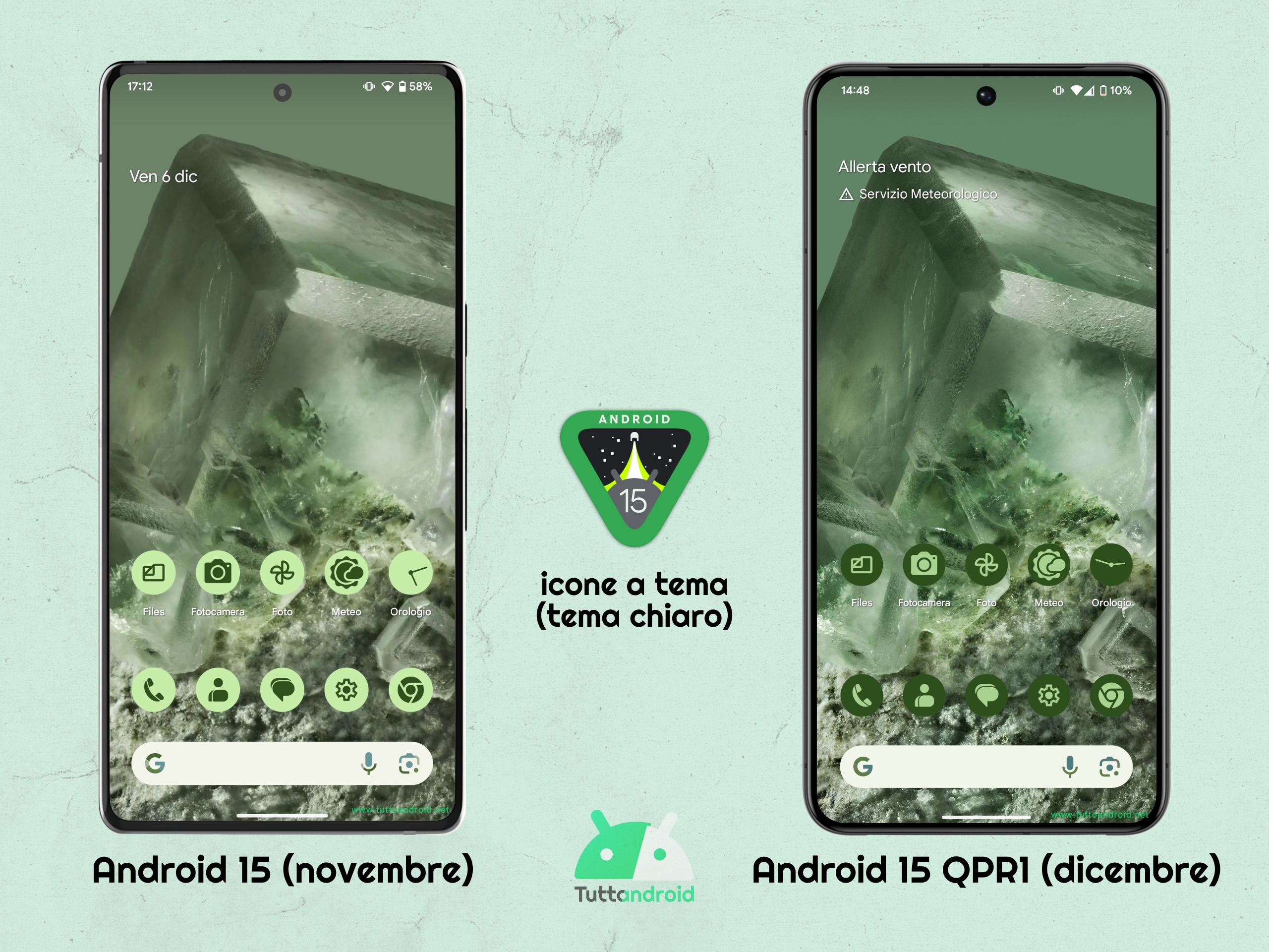 Android 15 QPR1 bug icone a tema (tema chiaro)