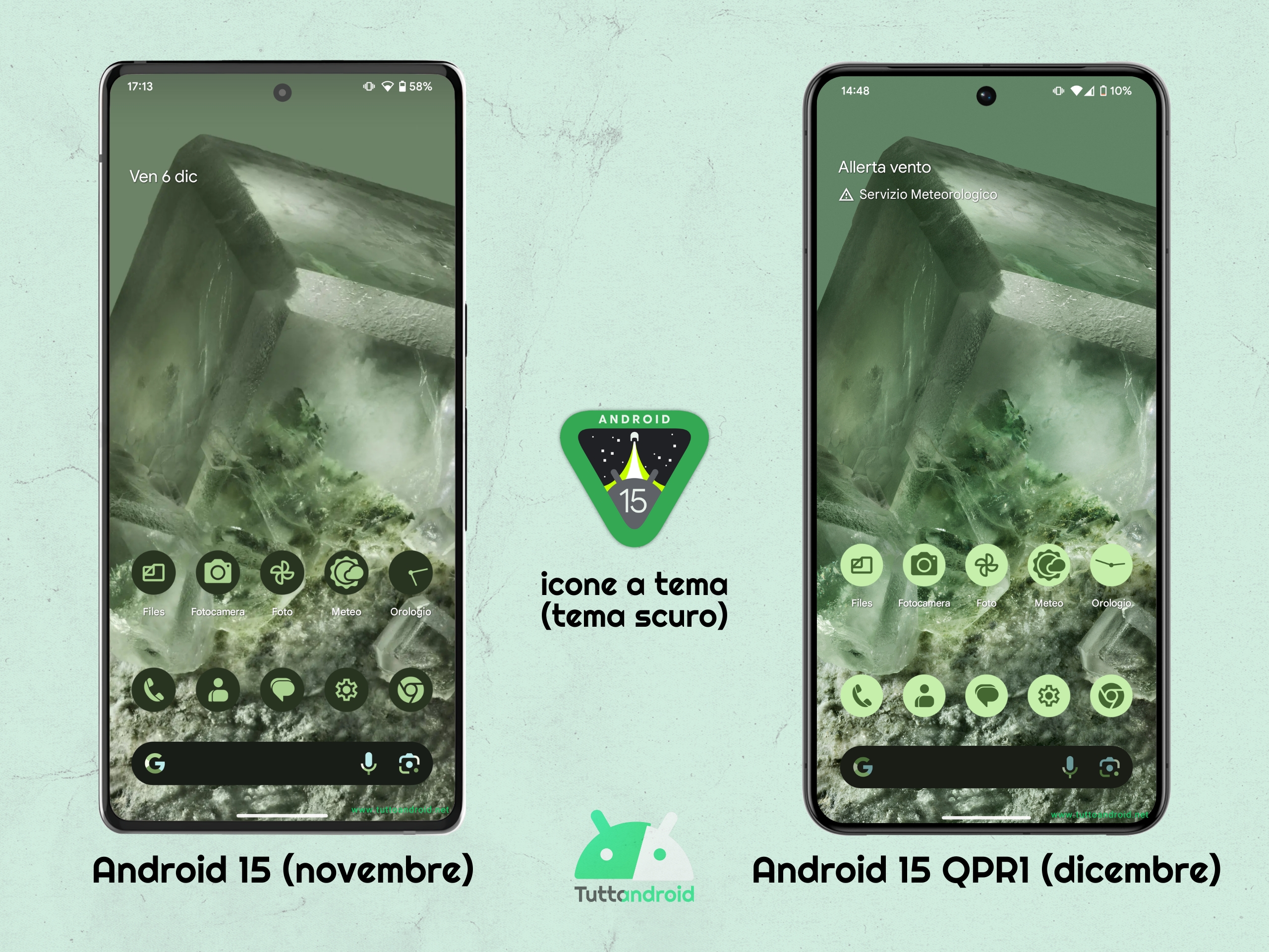 Android 15 QPR1 bug icone a tema (tema scuro)