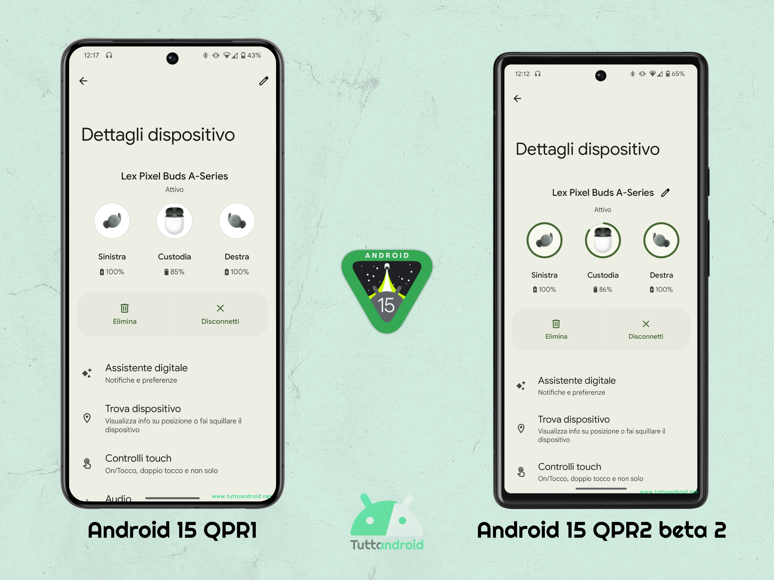 Android 15 QPR2 beta 2 - Icone carica residua dispositivi Bluetooth