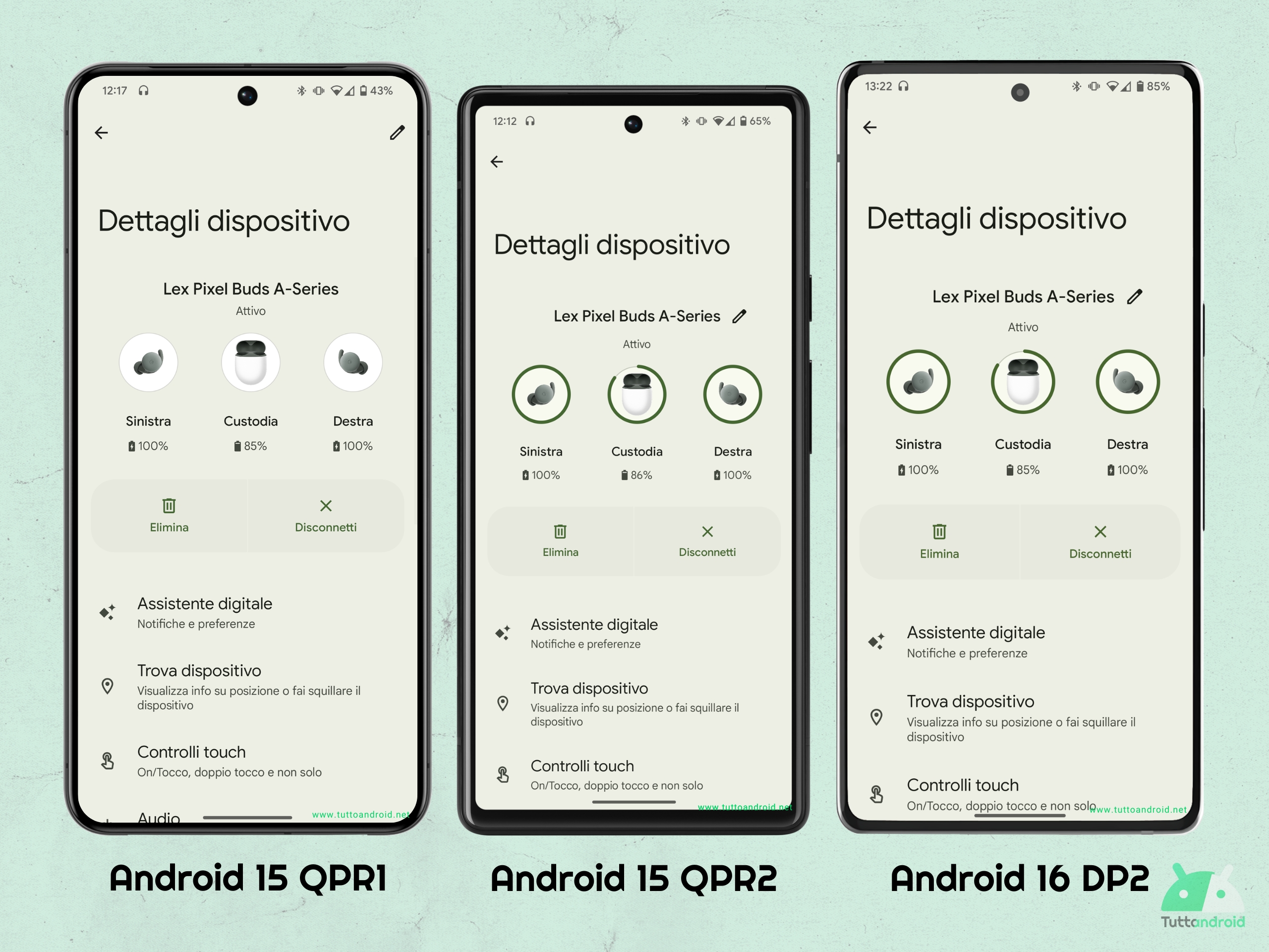 Android 16 DP2 - Indicatori carica residua dispositivi Bluetooth