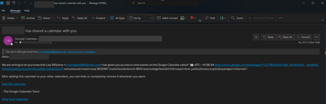 esempi di phishing tramite inviti di Google Calendar