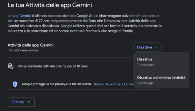 Google Gemini impostazioni eliminazione-1