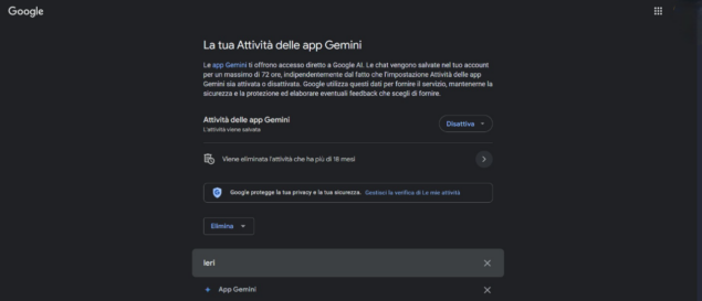 Google Gemini rimozione dati attività-2