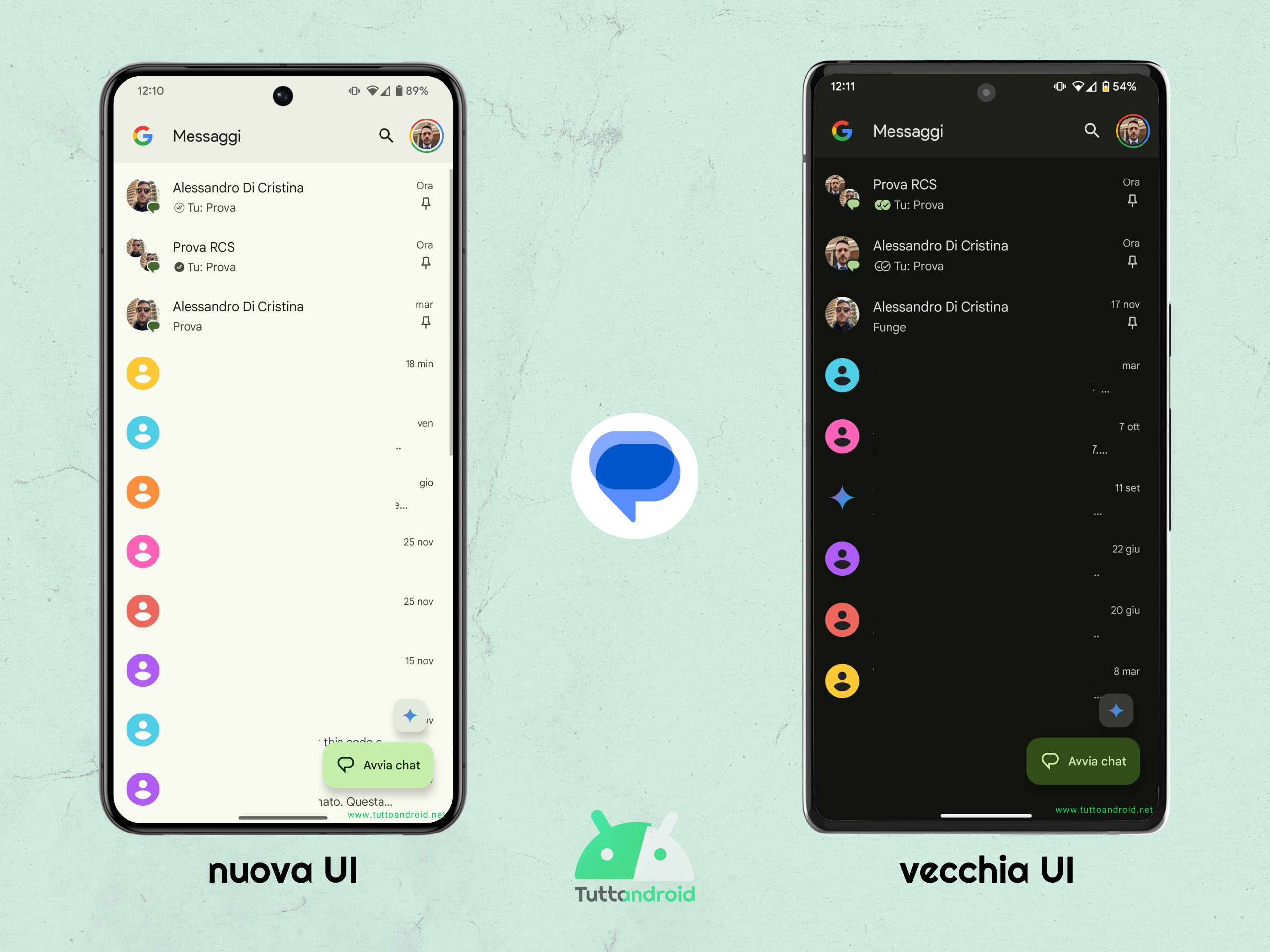 Google Messaggi 20241202 beta - nuova vs vecchia UI