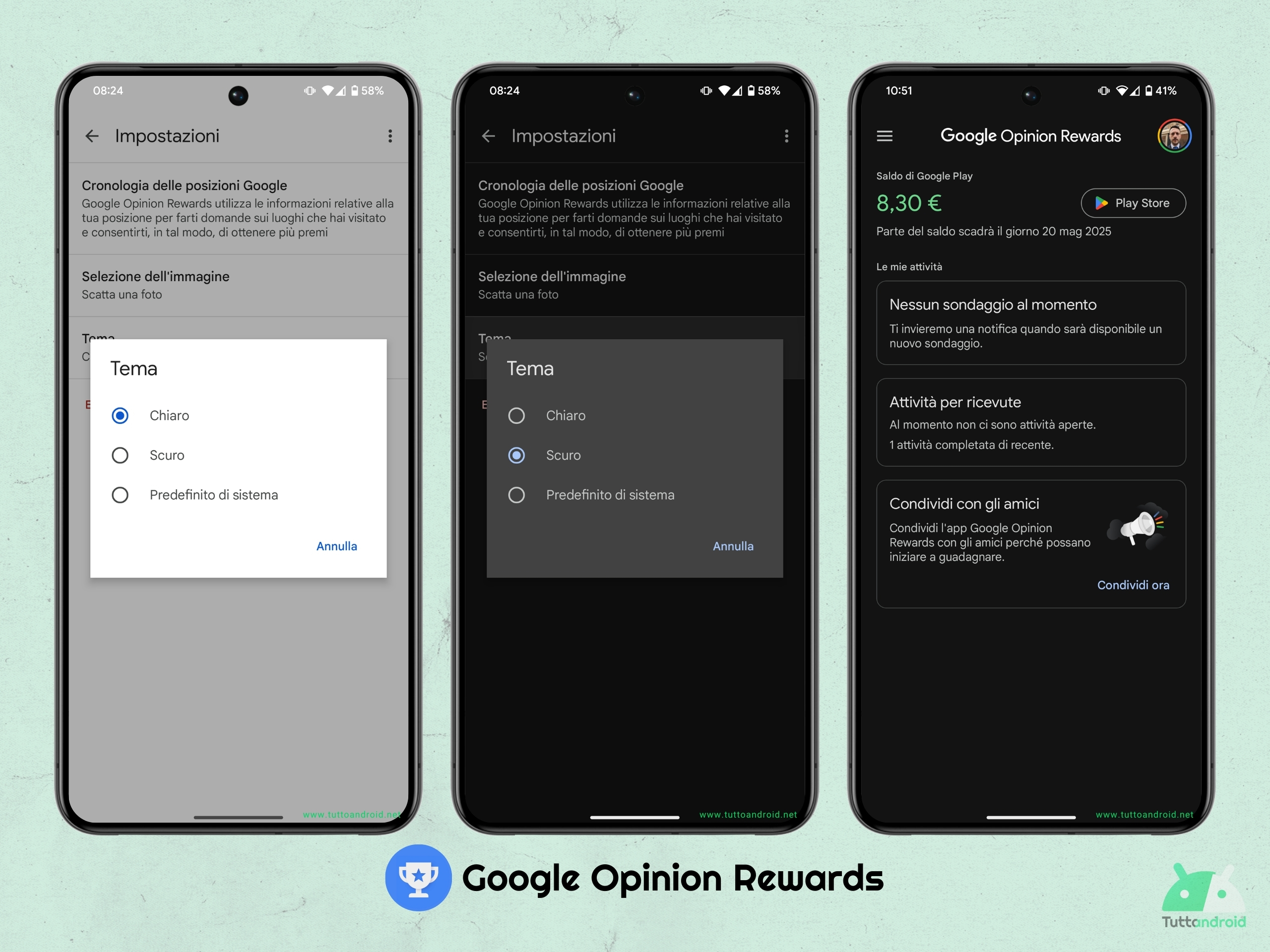 Google Opinion Rewards - Tema scuro