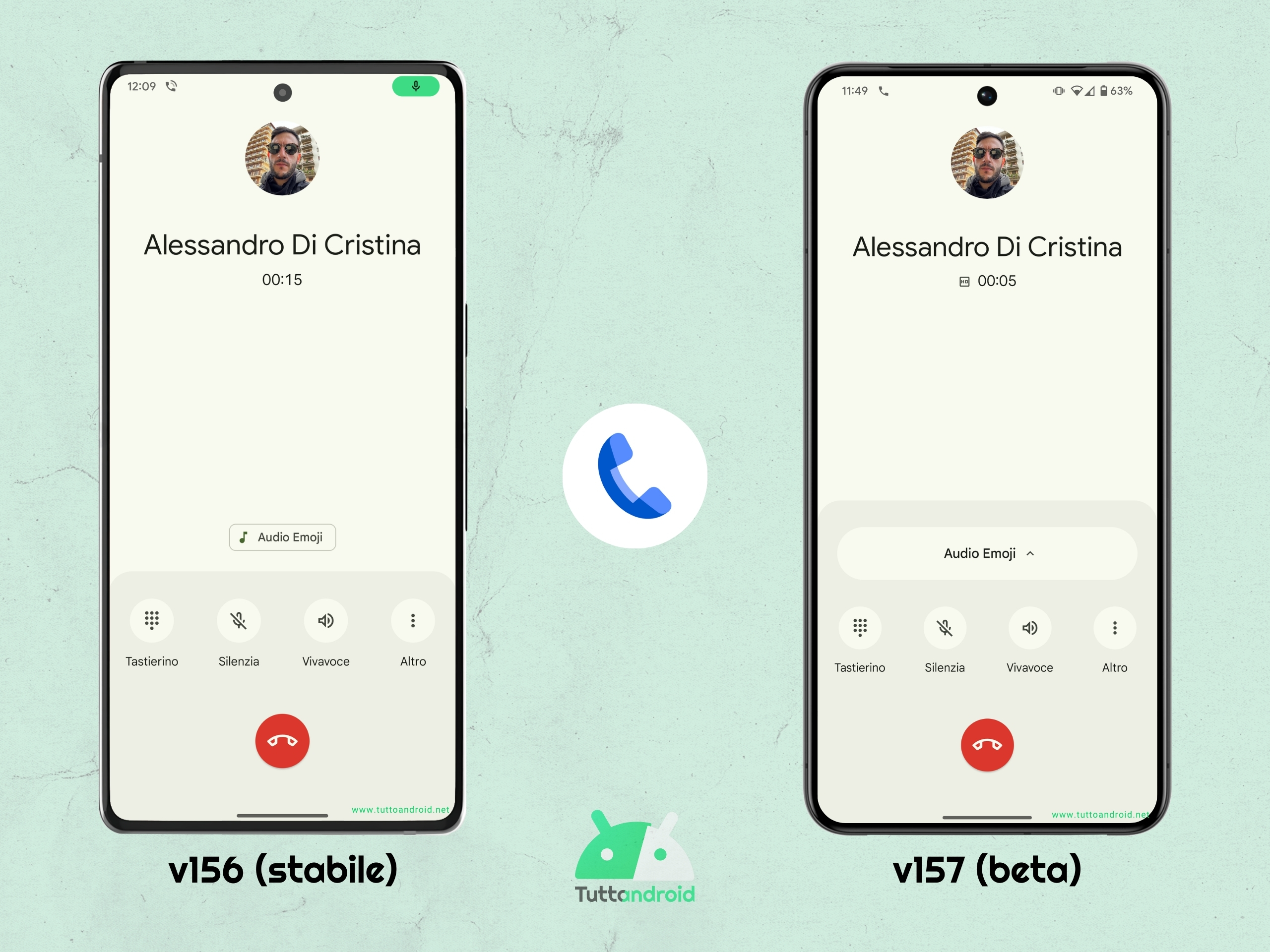 Google Telefono - Confronto UI audio emoji