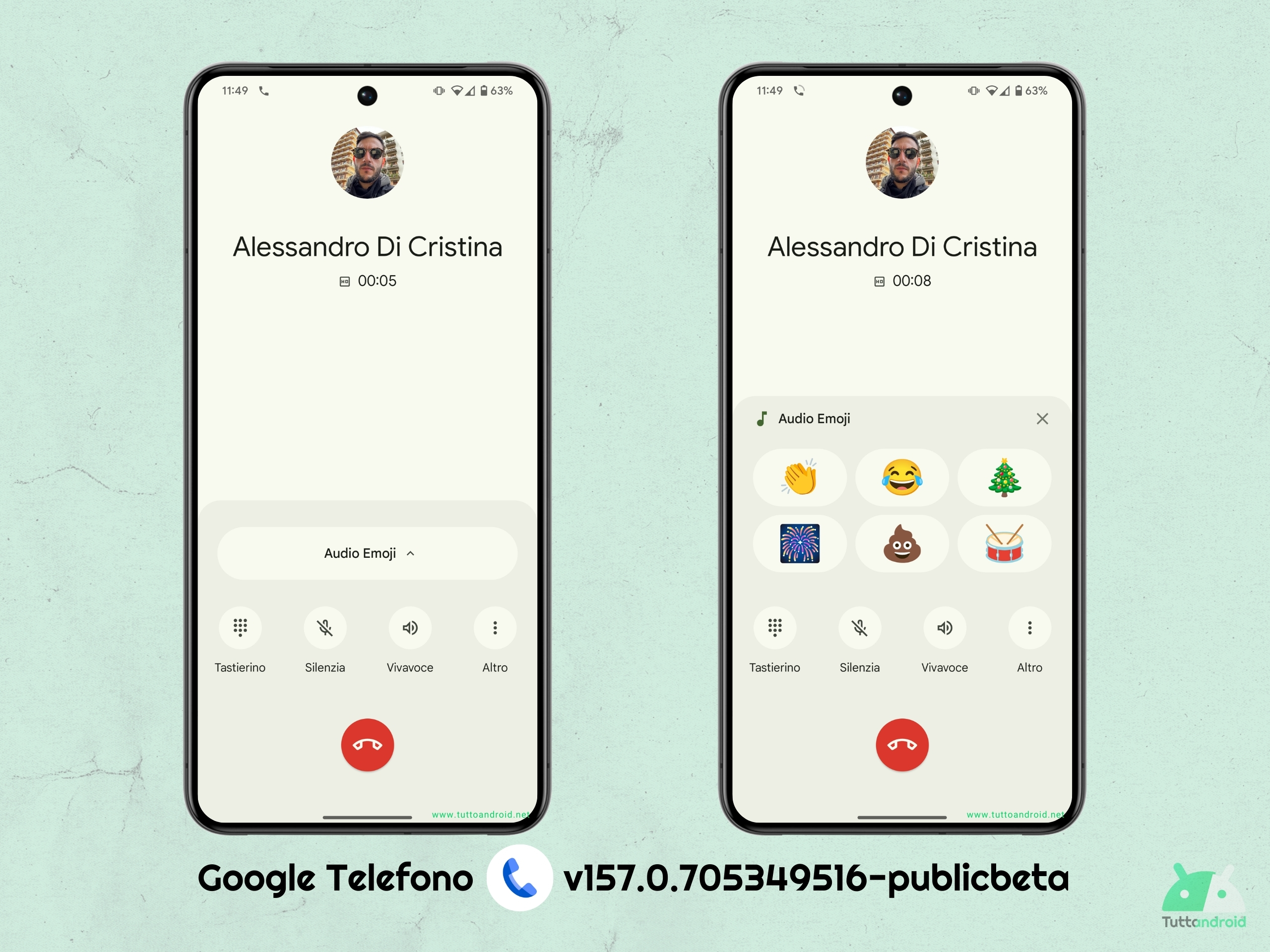 Google Telefono - nuova UI audio emoji