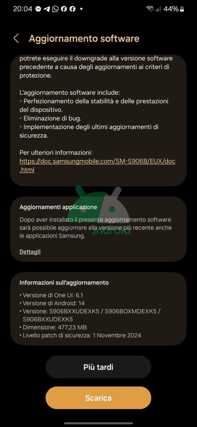 aggiornamento Samsung Galaxy S22+