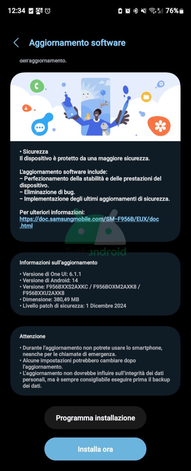 aggiornamento Samsung Galaxy Z Fold6 con patch di sicurezza di dicembre 2024