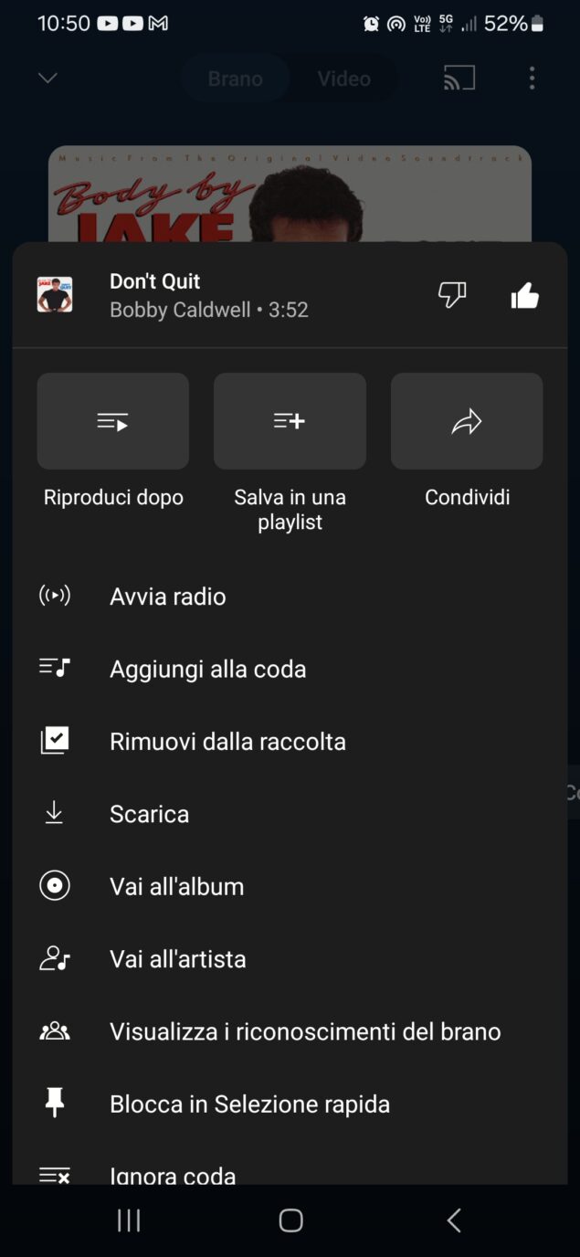YouTube Music opzione pin a