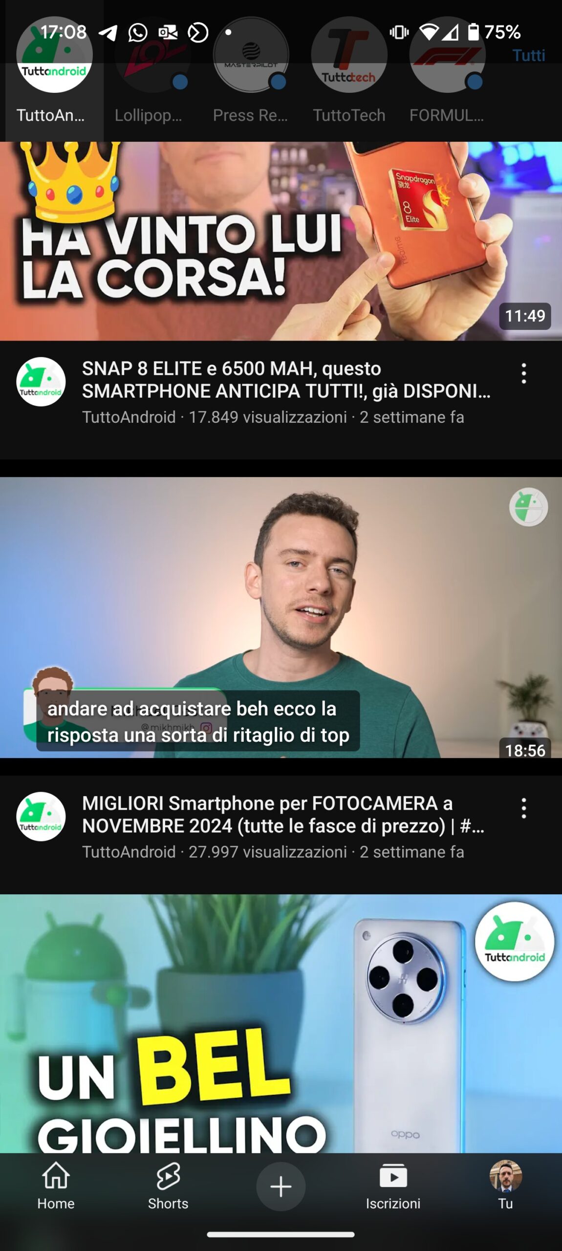 YouTube barra inferiore semitrasparente