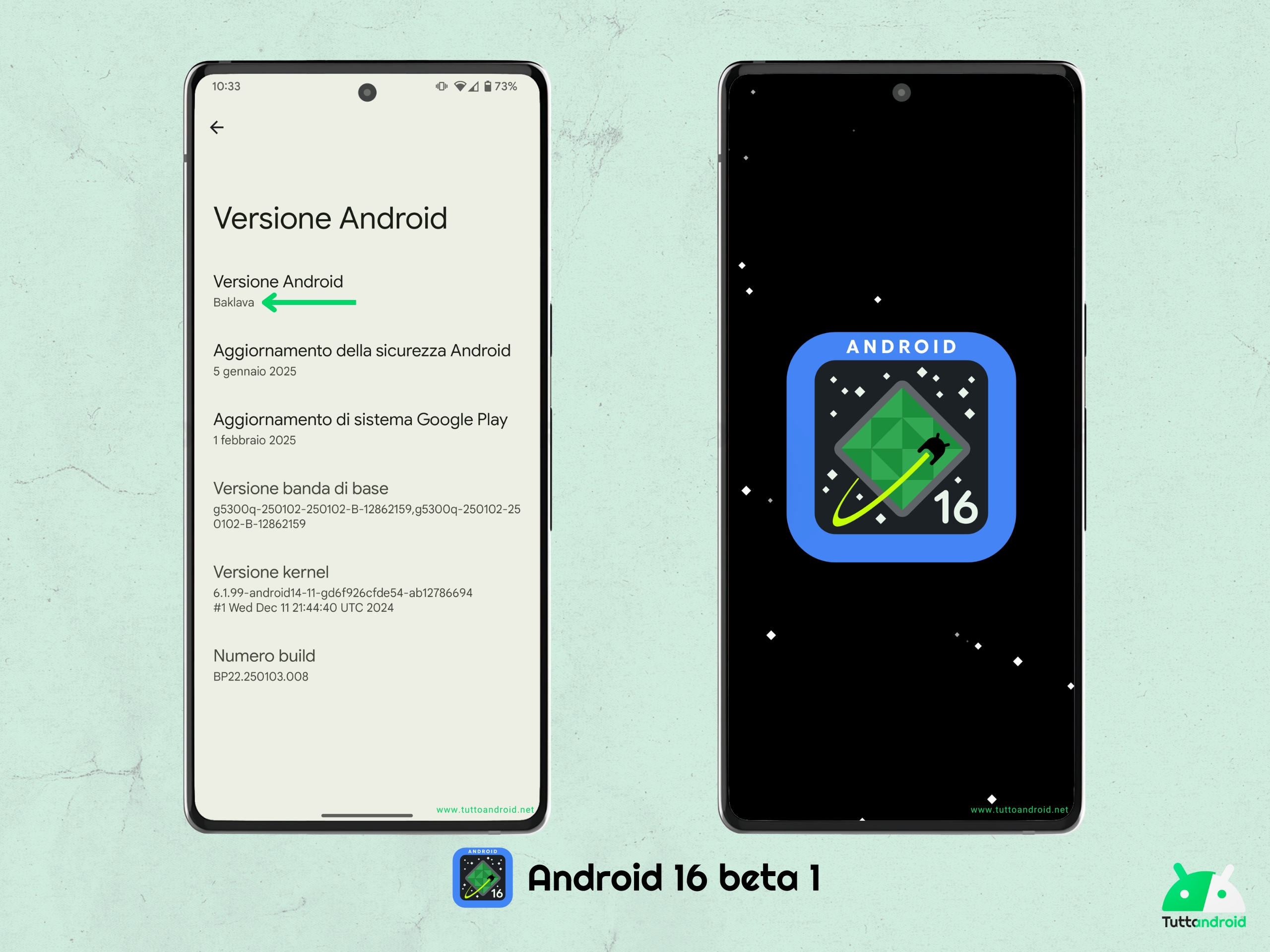 Android 16 DB1 - Baklava logo aggiornato
