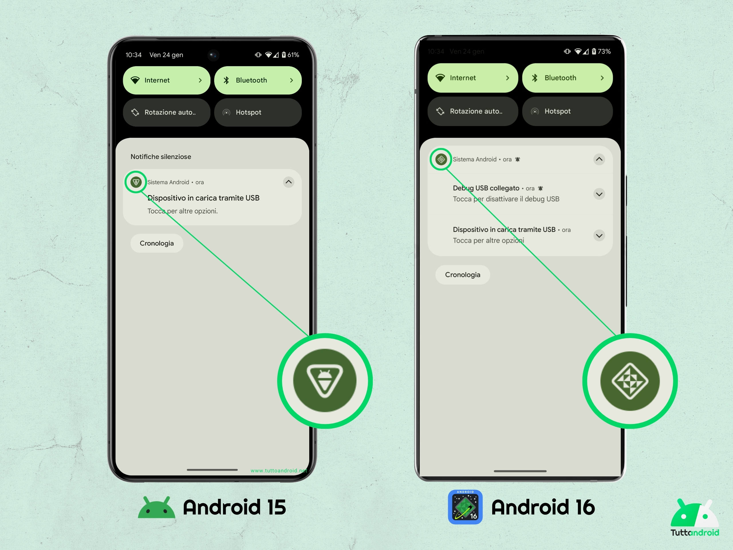 Android 16 DB1 - Icona di sistema aggiornata