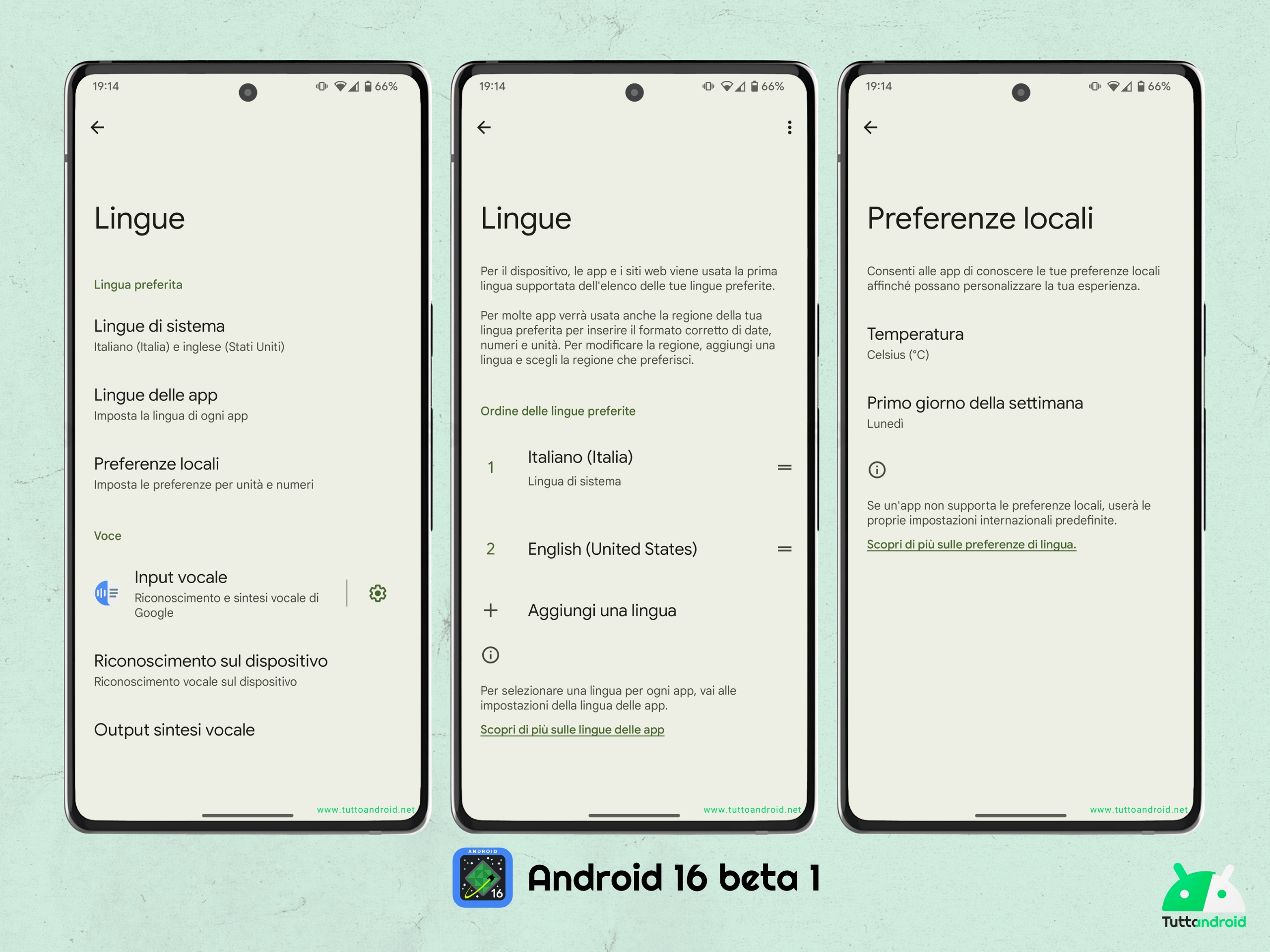 Android 16 beta 1 - Impostazioni - Preferenze locali