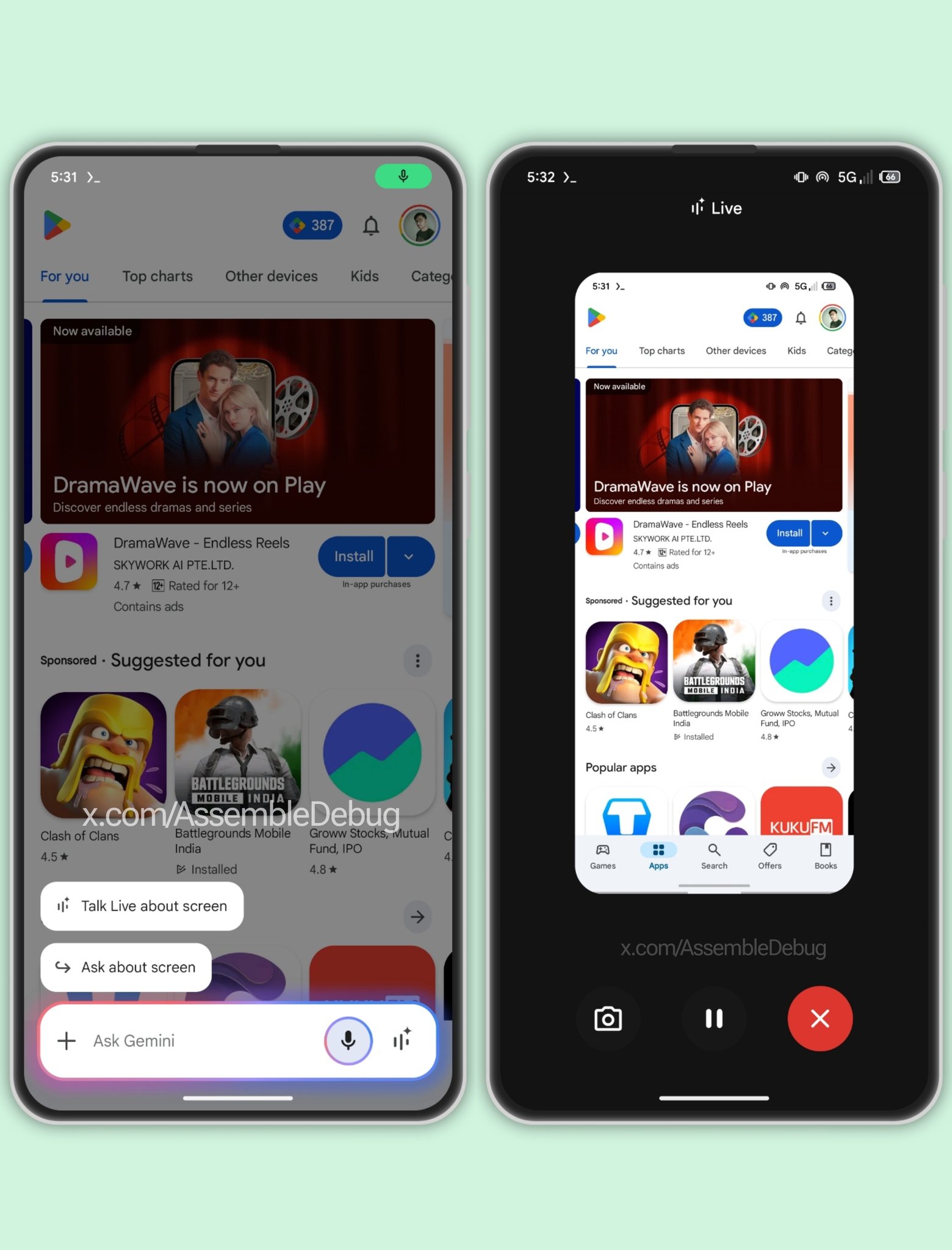 Google Gemini Live - Conversazione sulle schermate