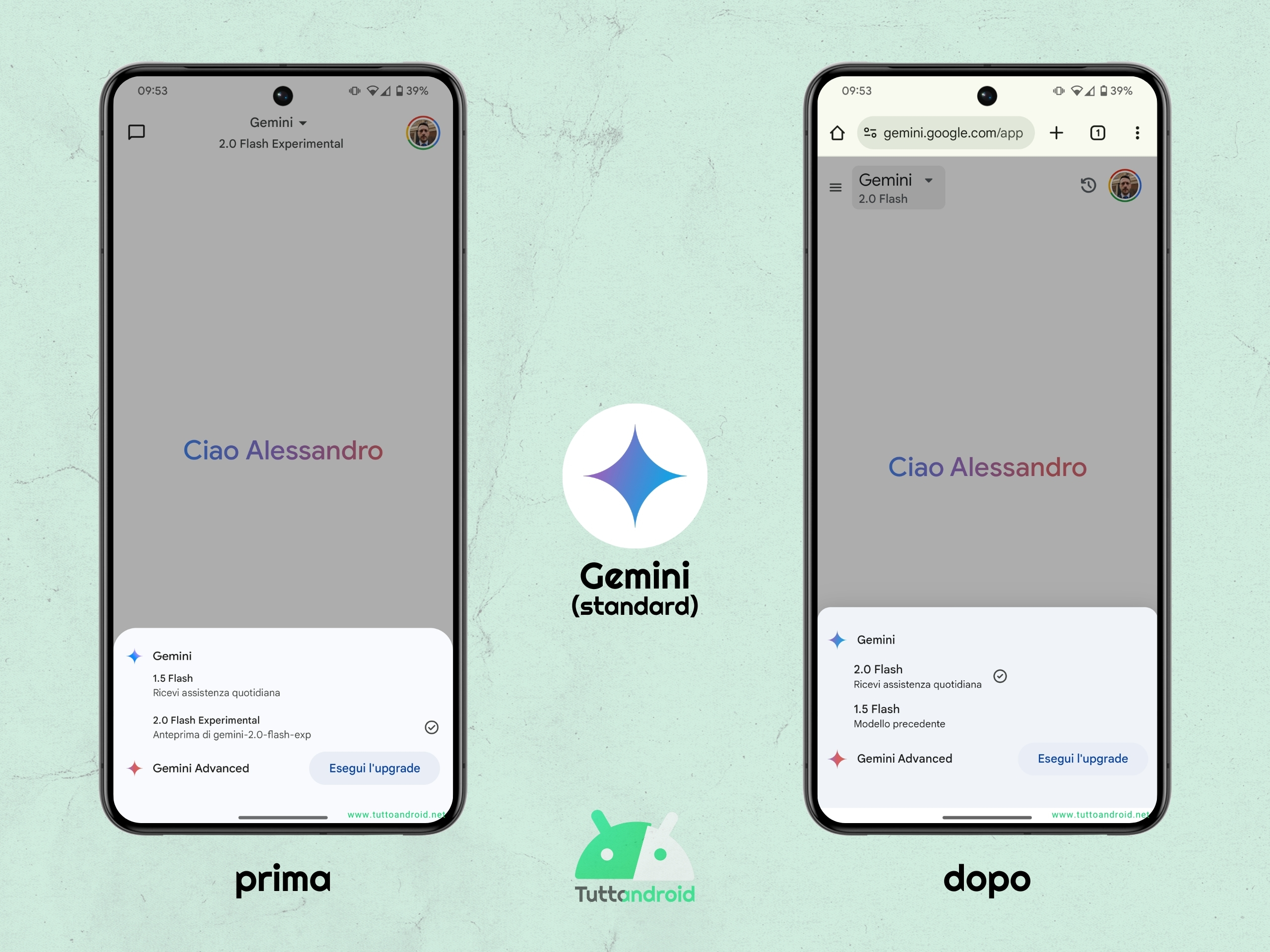 Google Gemini standard - Modello Flash 2.0 stabile