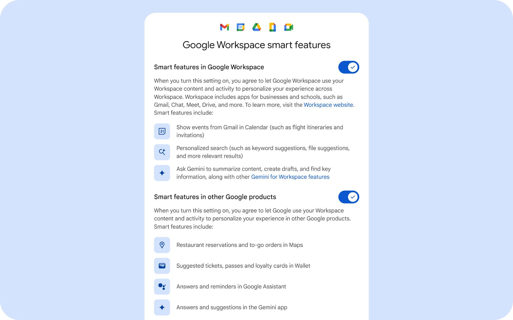 Google Workspace impostazioni funzioni intelligenti