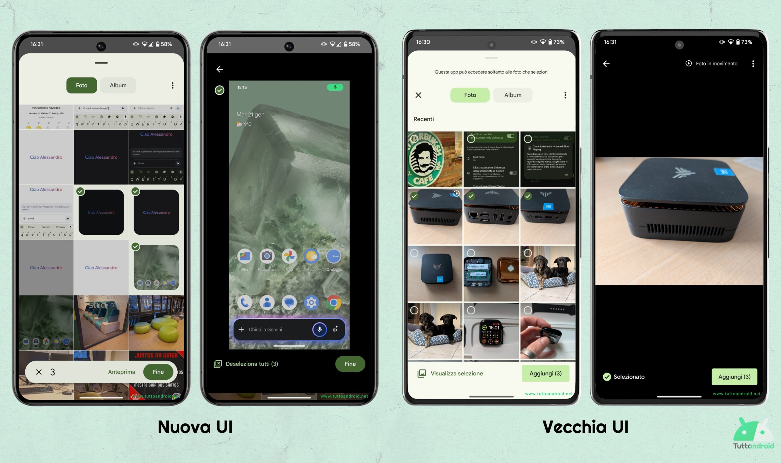 Nuova UI selettore foto di sistema Android gennaio 2025