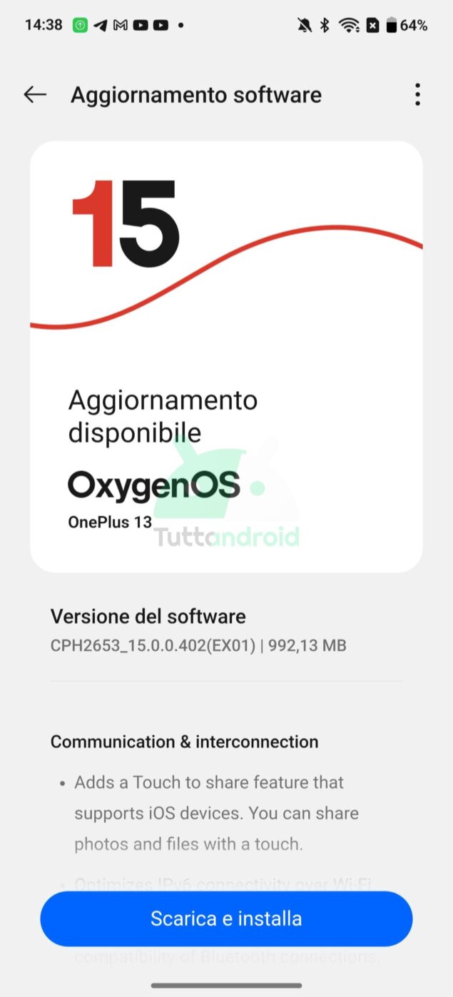 aggiornamento OxygenOS 15.0.0.402 per OnePlus 13