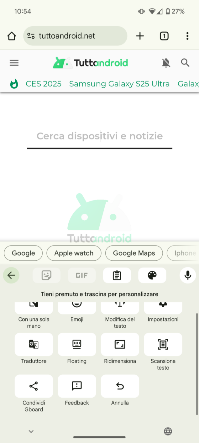 Annulla e Ripristina su Gboard per Android