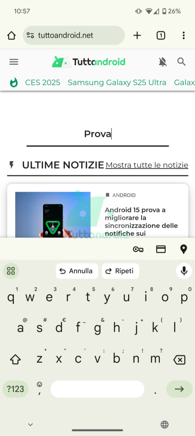 Annulla e Ripristina su Gboard per Android