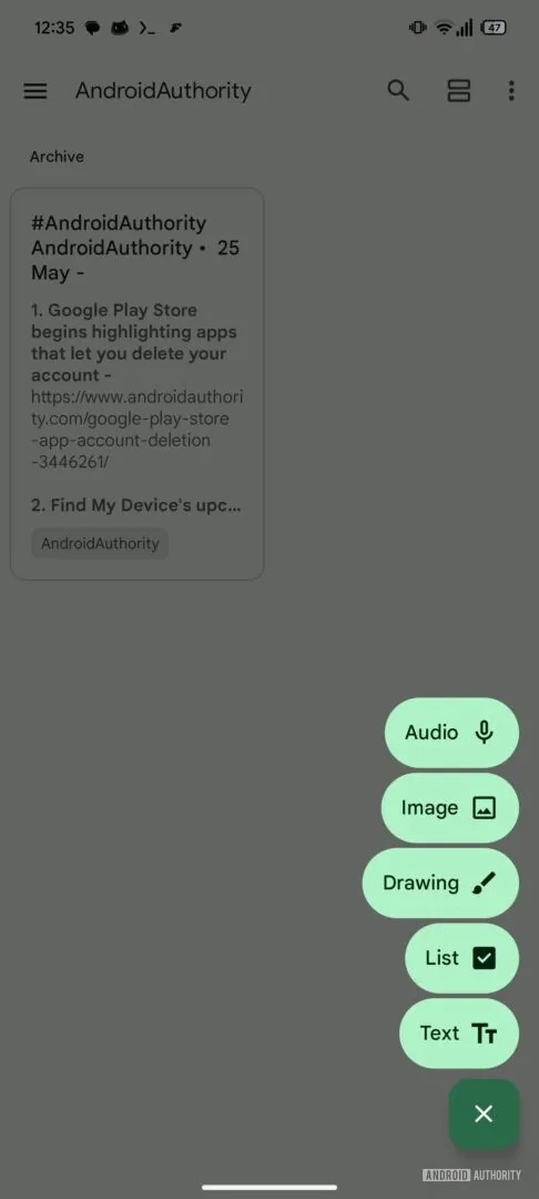 Google Keep note audio FAB