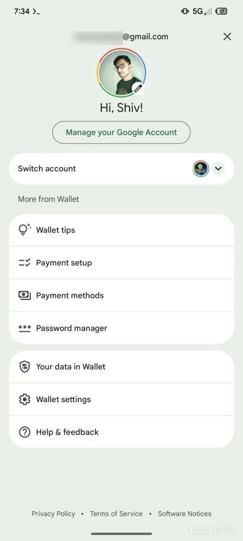 Google Wallet selettore account