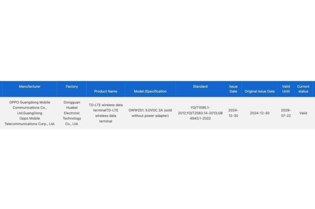 smartwatch oppo TENAA