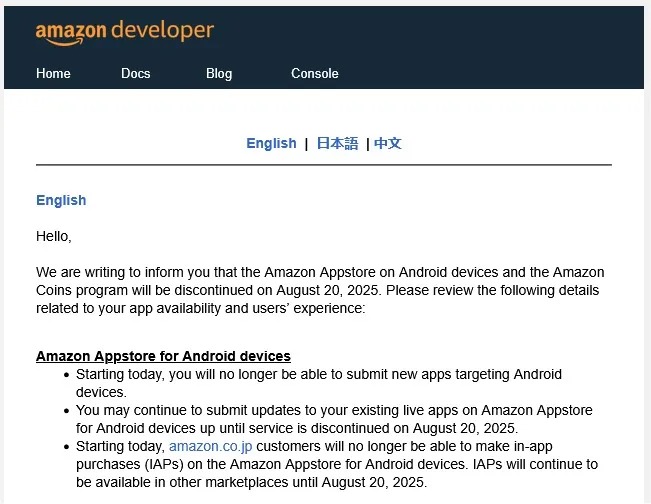 amazon app store android chiude